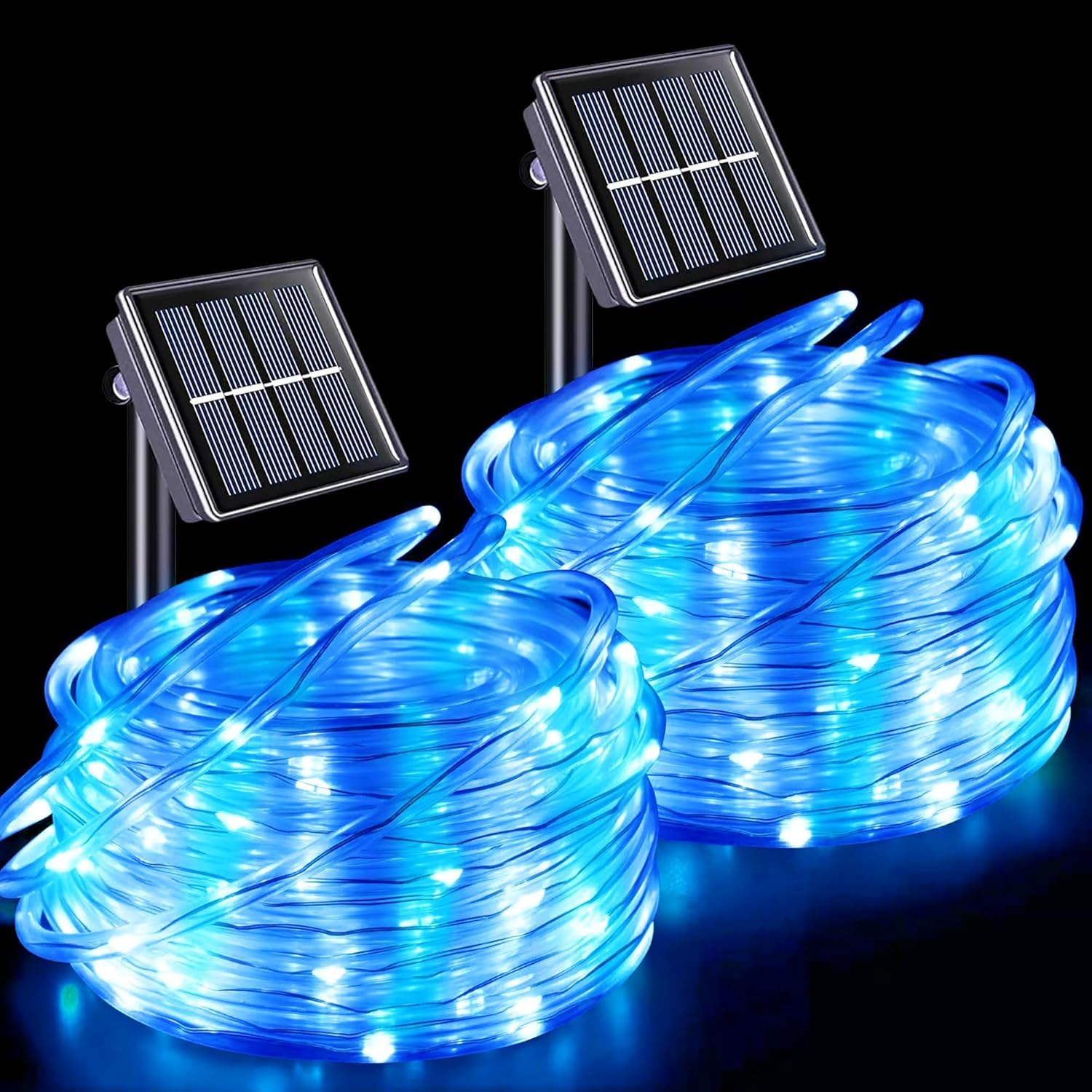 2 Pack Blue and White Solar Rope Lights - 33ft 100 LED Waterproof Outdoor String Lights with 8 Modes | Clear Tube Fairy Lights for Christmas, Garden, Pool, Patio, Porch, Tree & Party Decorations | Perfect for Backyard, Wedding, Landscape Lighting