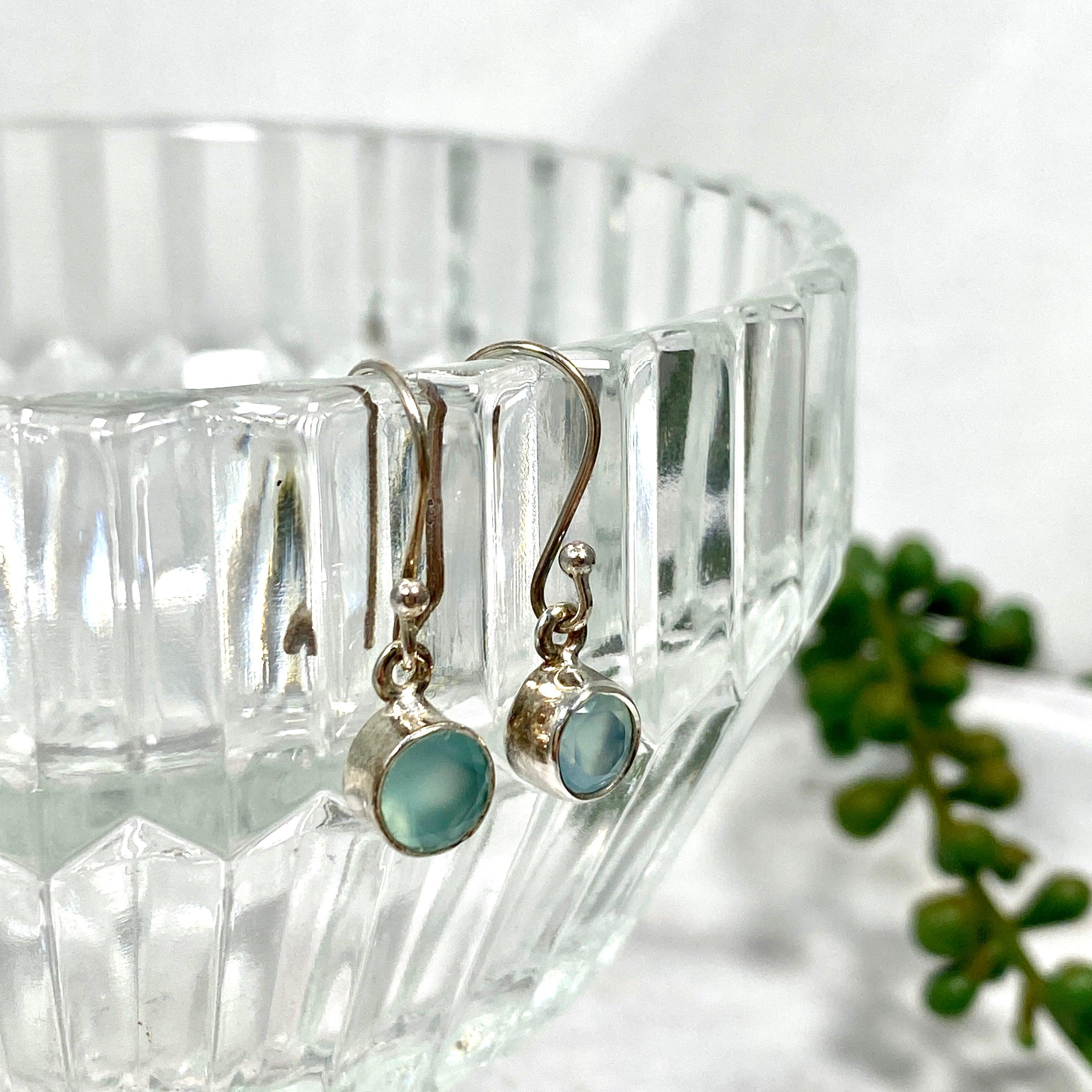 Blue Chalcedony Faceted Stud Earrings for Women - Dainty Round Gemstone Jewelry for Everyday Wear & Special Occasions