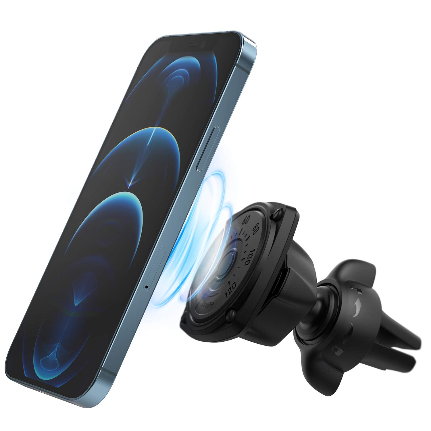 Ringke Power Clip Air Vent Car Phone Holder - Universal Magnetic Dashboard Mount with Double Knob Design | Space-Saving 2-in-1 Phone Stand for iPhone, Samsung & Smartphones | Perfect for Commuting, Road Trips & GPS Navigation