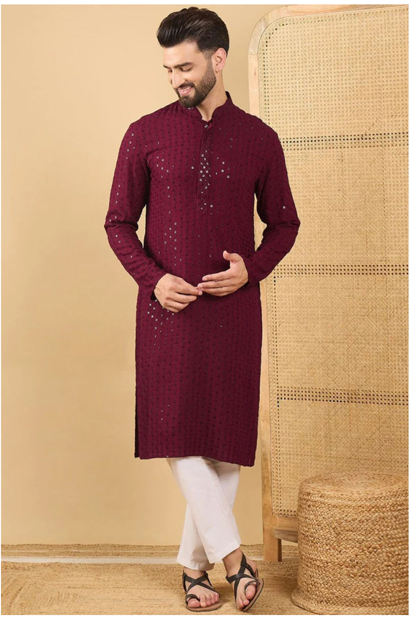Stylish Chikankari Kurta for Men | Traditional Indian Embroidered Tunic | Perfect for Festivals, Weddings & Casual Wear