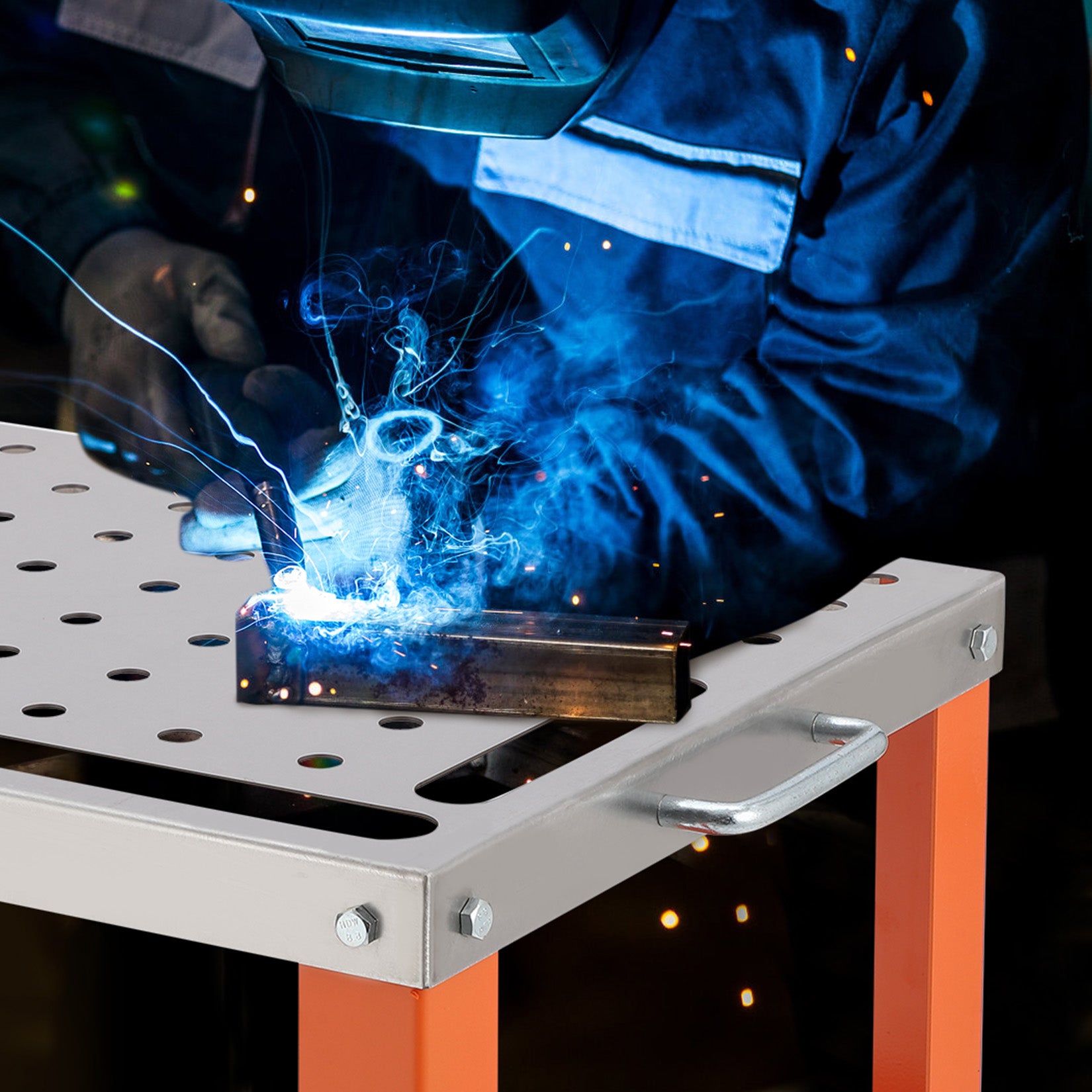 GARVEE 36x18 Heavy Duty Welding Table - 1200lbs Capacity Steel Workbench with 4 Wheels, 4 Tool Slots & Tool Tray | Portable Welding Cart for Garage, Workshop & Metal Fabrication | Perfect for DIY Projects, Auto Repair & Professional Metalworking