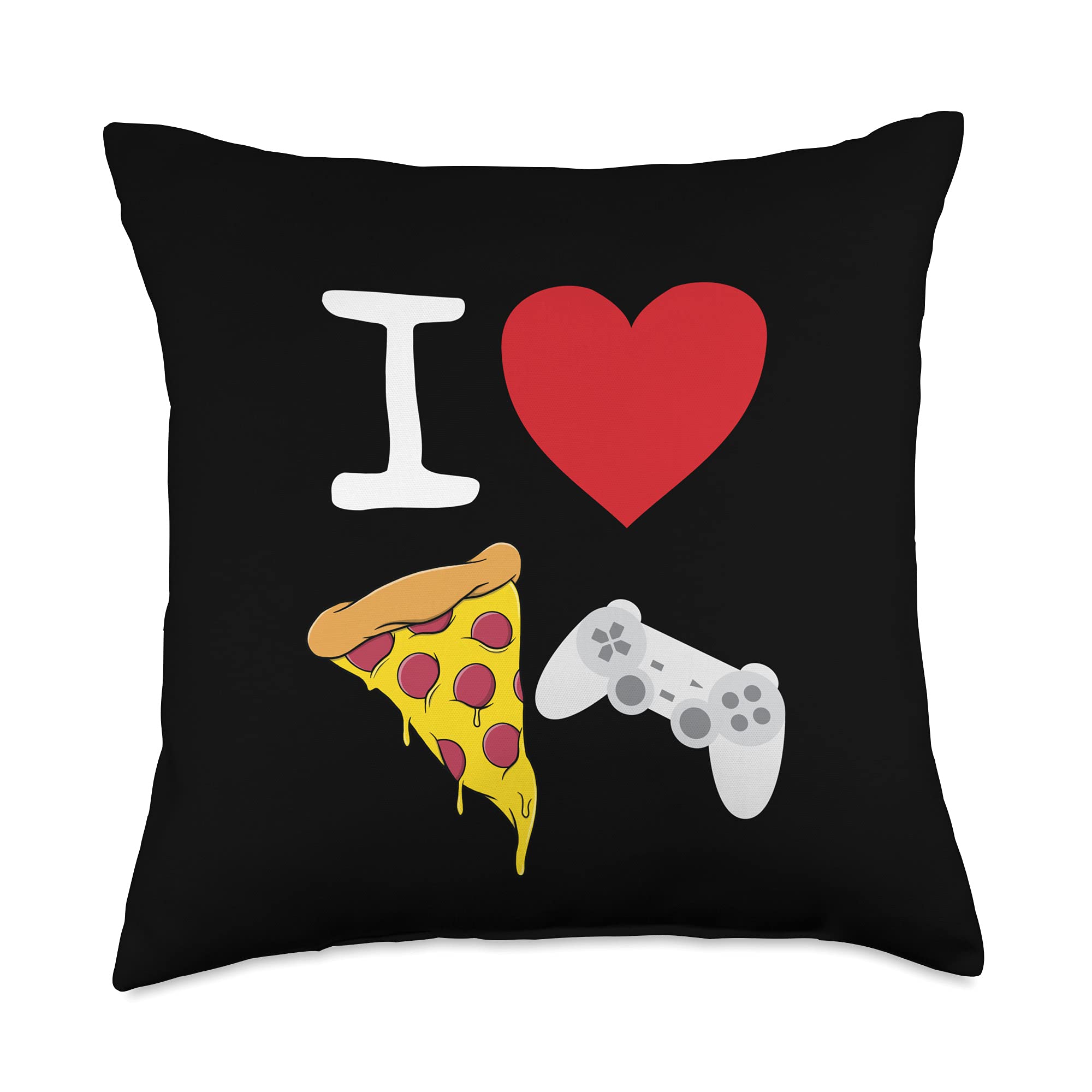 Gamer Love Pizza Cheese Slice Controller Throw Pillow - 18x18 Inch Multicolor Cushion for Gaming Room Decor, Bedroom & Dorm Room Accessories
