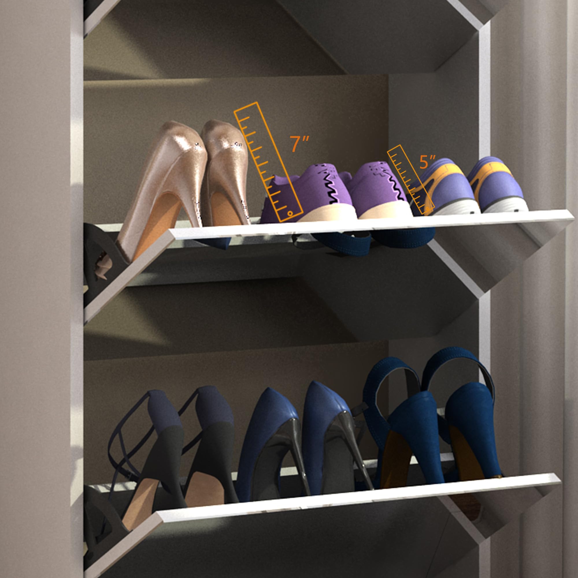 Slim Mirror Shoe Cabinet with Flip Drawers - Freestanding Narrow Shoe Rack Organizer with Full-Length Mirror - White Wooden Entryway Storage for Living Room, Hallway, Closet & Small Apartments - Perfect for Space-Saving Home Organization & Quick Outfit Checks