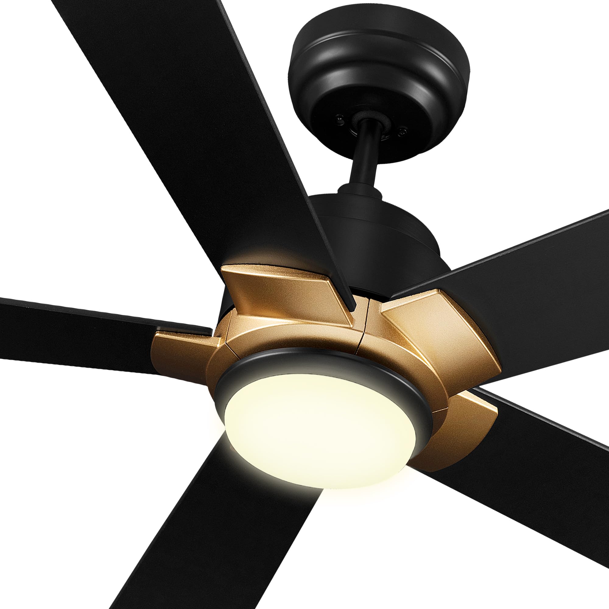 SMAAIR 52 Inch Smart Ceiling Fan with Lights - Low Profile, Dimmable LED Light, 10-Speed Reversible DC Motor, APP/Alexa/Google Assistant/Siri Voice Control (Black/Gold) - Perfect for Bedroom, Living Room and Office Spaces