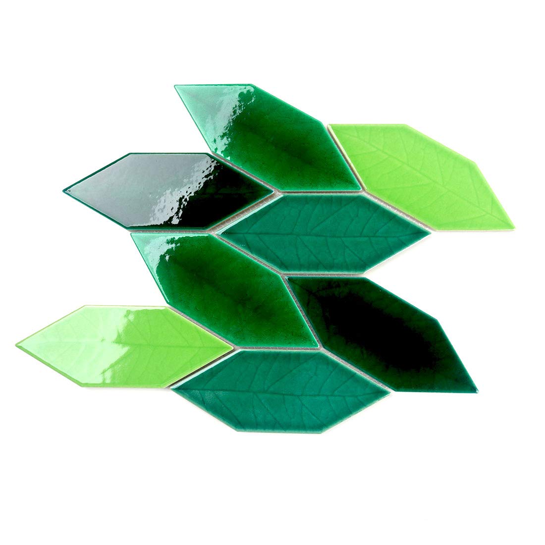 Hexagonal Leaf Pattern Ceramic Mosaic Tile - Crystal Glaze Ice Crack Finish for Kitchen, Bathroom, Furnace & Exterior Walls - Green Leaf Design Backsplash & Floor Tile (10-Pack) - Perfect for Modern Home Décor, DIY Projects & Commercial Spaces