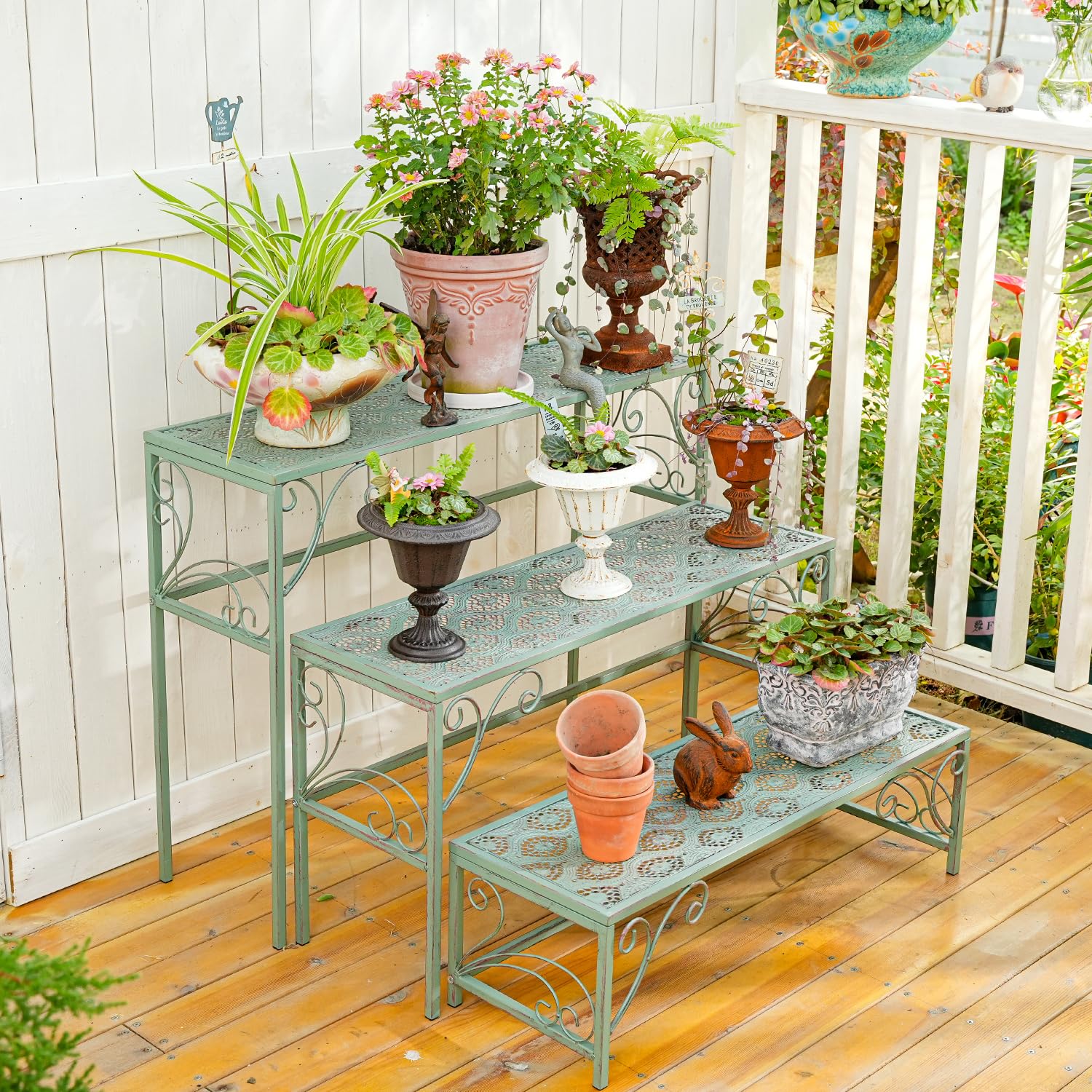 3-Tier Foldable Metal Plant Stand - Indoor/Outdoor Multi-Level Plant Shelf for Garden, Balcony & Yard - Sturdy Ladder Planter Display for Multiple Flower Pots & Vases - Perfect for Small Space Gardening & Home Decor