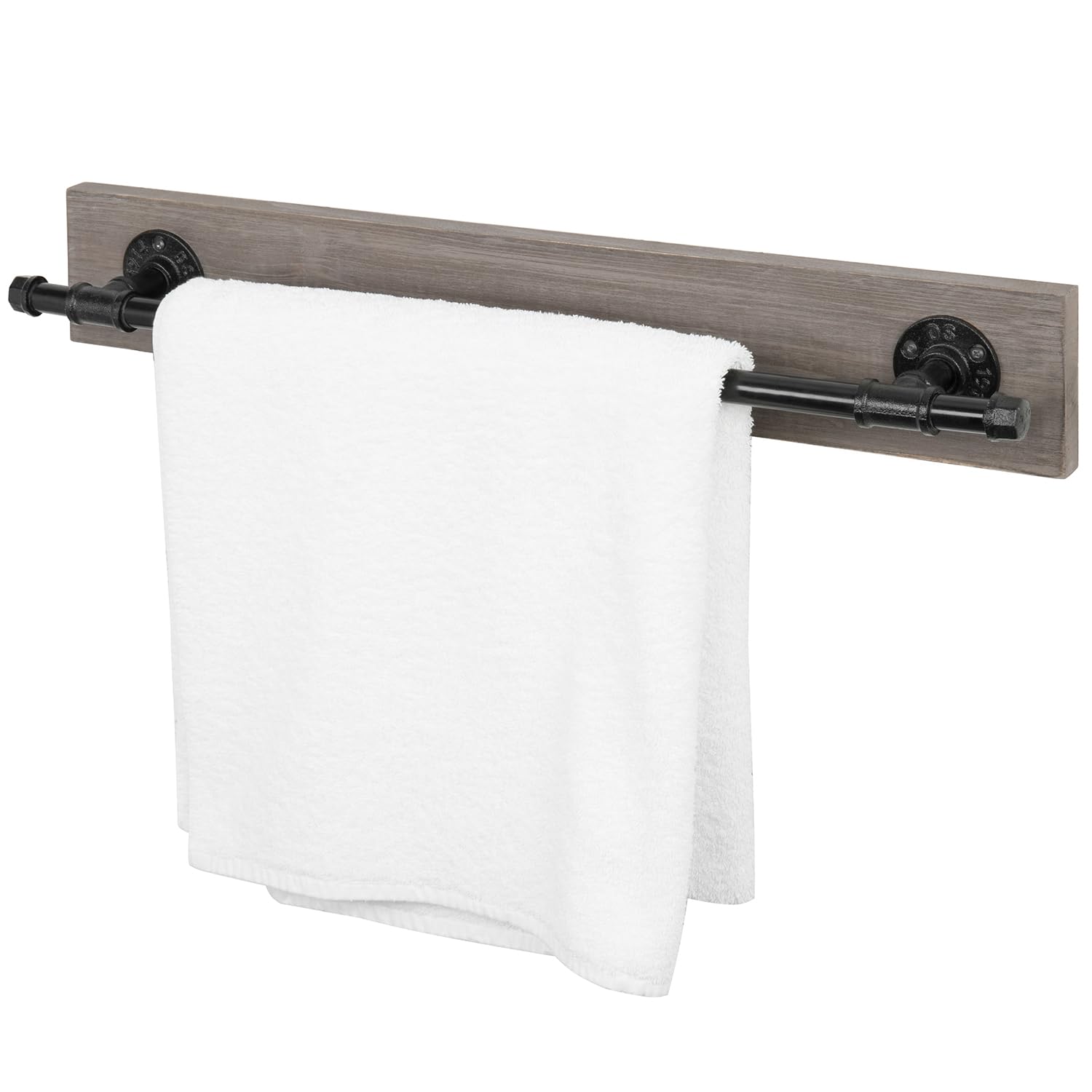 Rustic Brown Solid Wood Wall Mount Metal Pipe Towel Bar - Industrial Style Bathroom Fixture for Hanging Towels & Robes - Perfect for Farmhouse, Loft & Modern Bathroom Decor