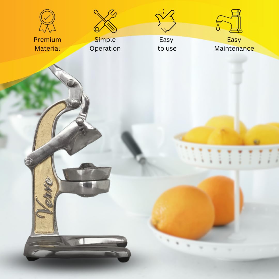 Premium Cast Aluminum Manual Citrus Juicer - Heavy Duty Hand Press for Oranges, Grapefruits & Large Fruits | Perfect for Fresh Morning Juice, Healthy Drinks, Cocktails & Cooking | Verve CULTURE Gold 14x9x17 Inch