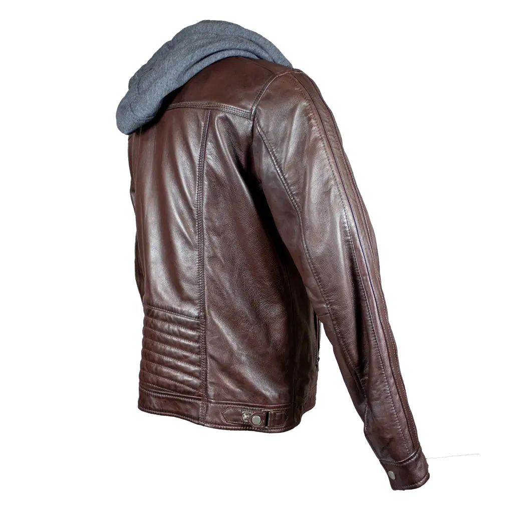 BOL Men's Hooded Snap Collar Leather Jacket - Stylish & Durable Motorcycle Jacket for Riding, Casual Wear & Outdoor Adventures