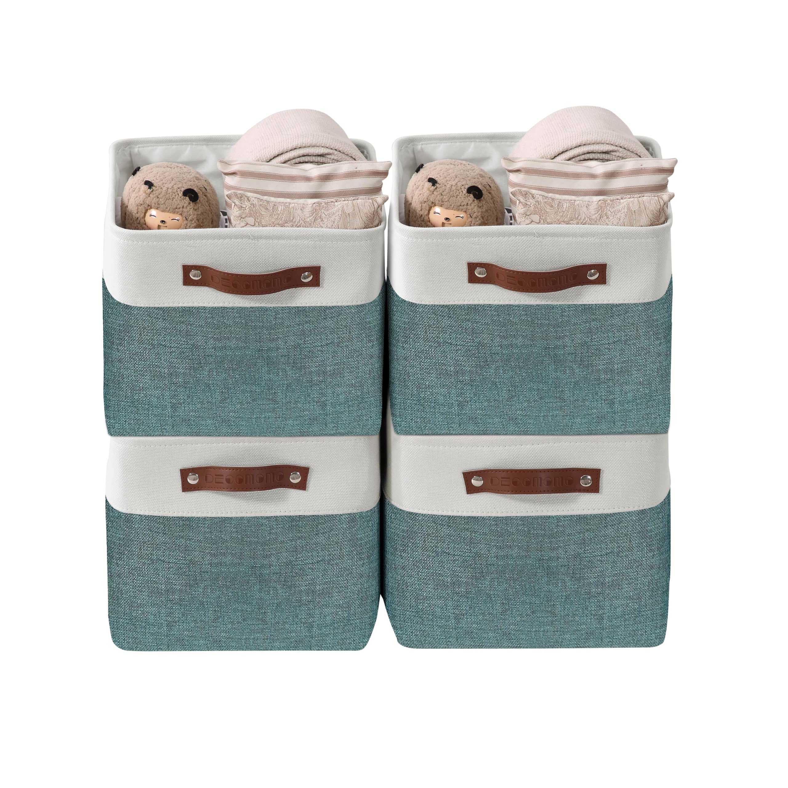 DECOMOMO Fabric Storage Bins - Large 4-Pack Green & White Storage Baskets for Shelves, Linen Closet, Nursery & Toy Organization - Perfect for Home, Office & Kids Room Storage Solutions
