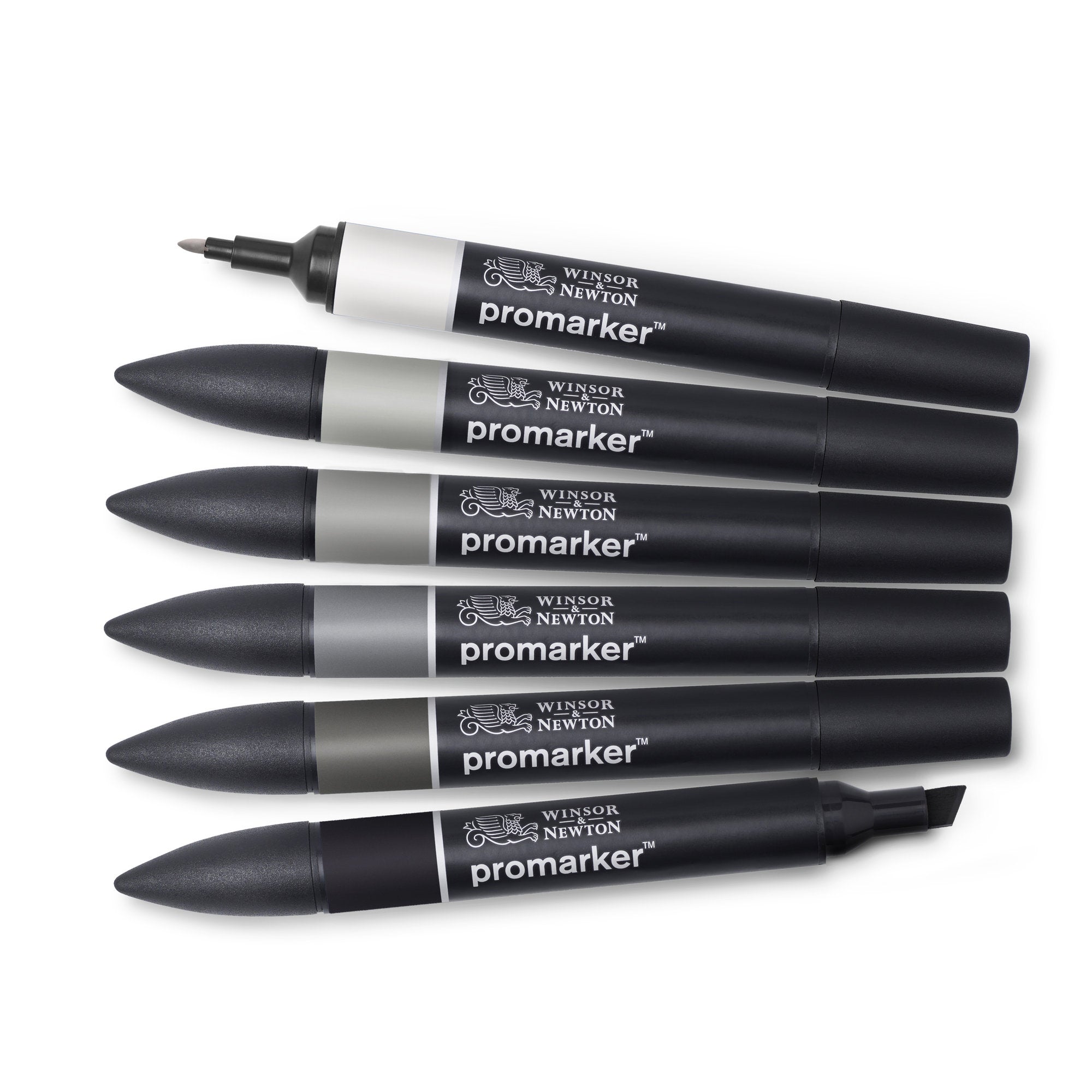 6-Piece Double Tip Promarker Marker Set - Neutral Colors with Bullet & Chisel Tips - Perfect for Illustration, Calligraphy, and Professional Art Projects