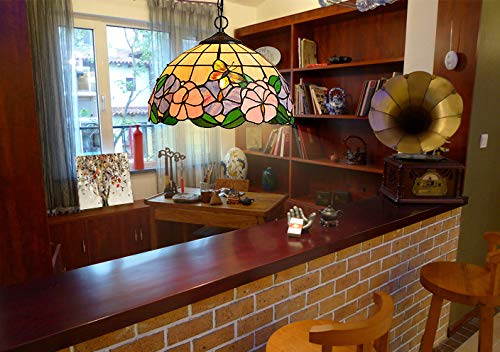 12 Inch Stained Glass Pendant Lighting with E26 Socket - Phalaenopsis Design Tiffany Lamp Shade for Bedroom, Kitchen, Office & Nightstand | Home Decor Desk Light for Coffee Bar, Dresser & Sound Bar Area