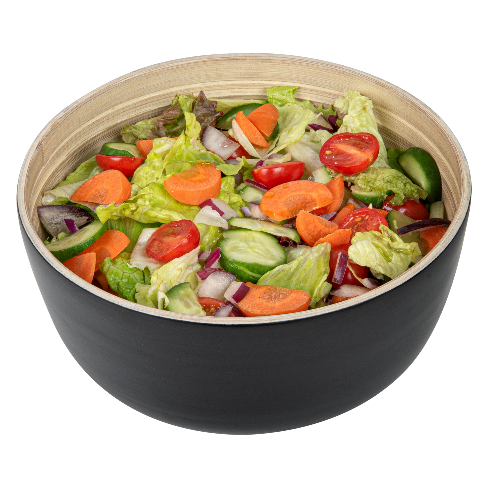 Bamboo Salad Bowl Set - 15 oz Round Black Spun Bamboo Small Serving Bowl - 7.75