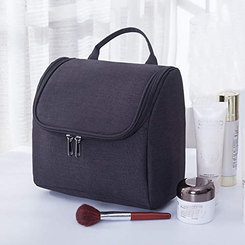 Waterproof Hanging Toiletry Bag for Travel - Portable Cosmetic Organizer with Multiple Pockets for Makeup, Shampoo, Toiletries - Perfect for Business Trips, Camping & Gym (Black)