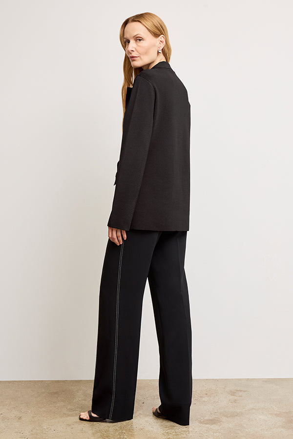 Bia Pleated Trousers for Women - High Waist Everyday Crepe Pants with Topstitch Detail - Comfortable Office Work Pants - Black - Perfect for Business Casual & Professional Wear