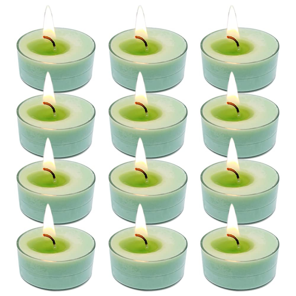 Vanilla Scented Soy Wax Tealights - 12 Pack Green Candles for Relaxation & Decor