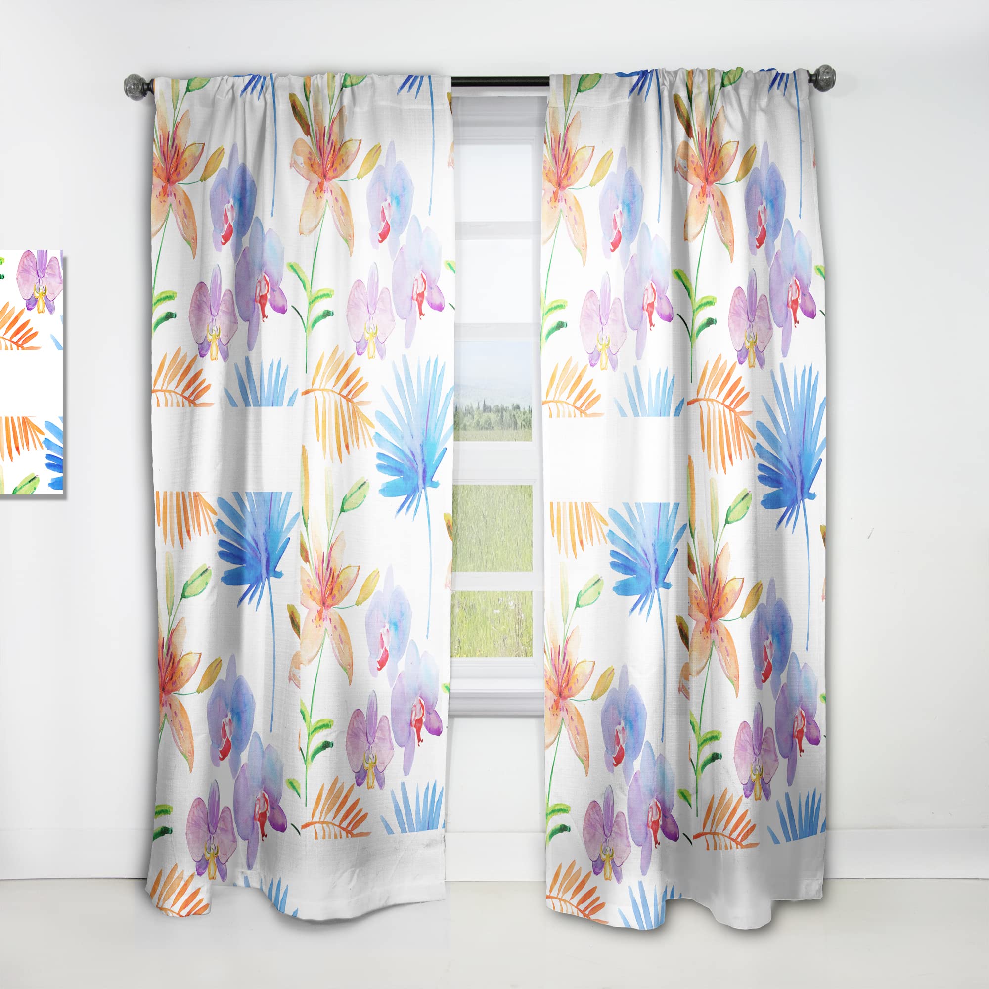 DesignQ Watercolor Orchids Thermal Insulated Curtain Panel - 52x95 Inches - Elegant Window Treatment for Bedroom & Living Room | Perfect for Blackout, Energy Saving & Home Decor