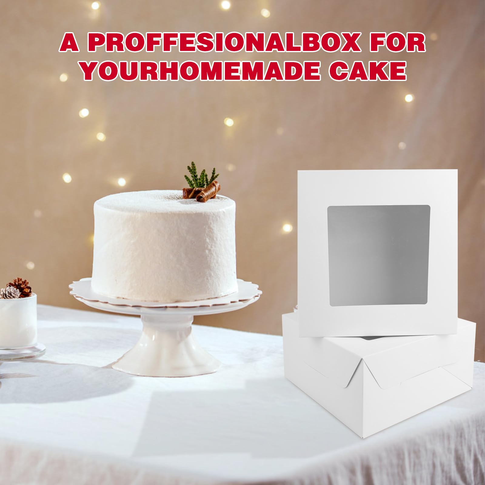 10pcs 10x10x5 Inches White Cake Boxes with Clear Window - Large Square Cardboard Pastry Boxes for Multi-Layer Cakes, Bread & Baking Supplies - Perfect for Gift Giving, Wedding Cakes & Party Dessert Display