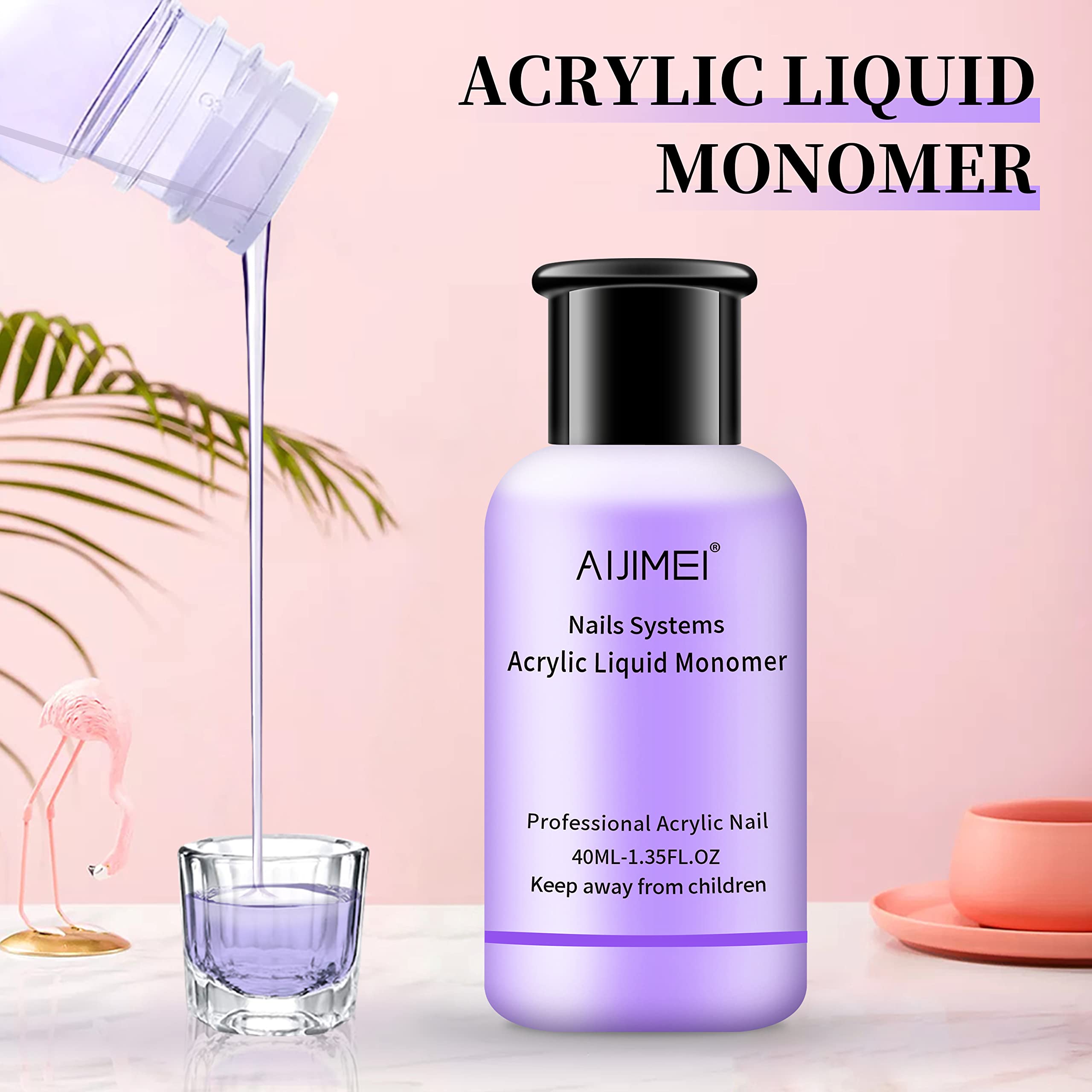 AIJIMEI Professional Acrylic Nail Liquid Monomer 40ml (1.35fl.oz) - Nail Extension & Art Supplies for DIY Beginners & Salon Use - Perfect for Acrylic Nail Enhancements, Manicures & Pedicures