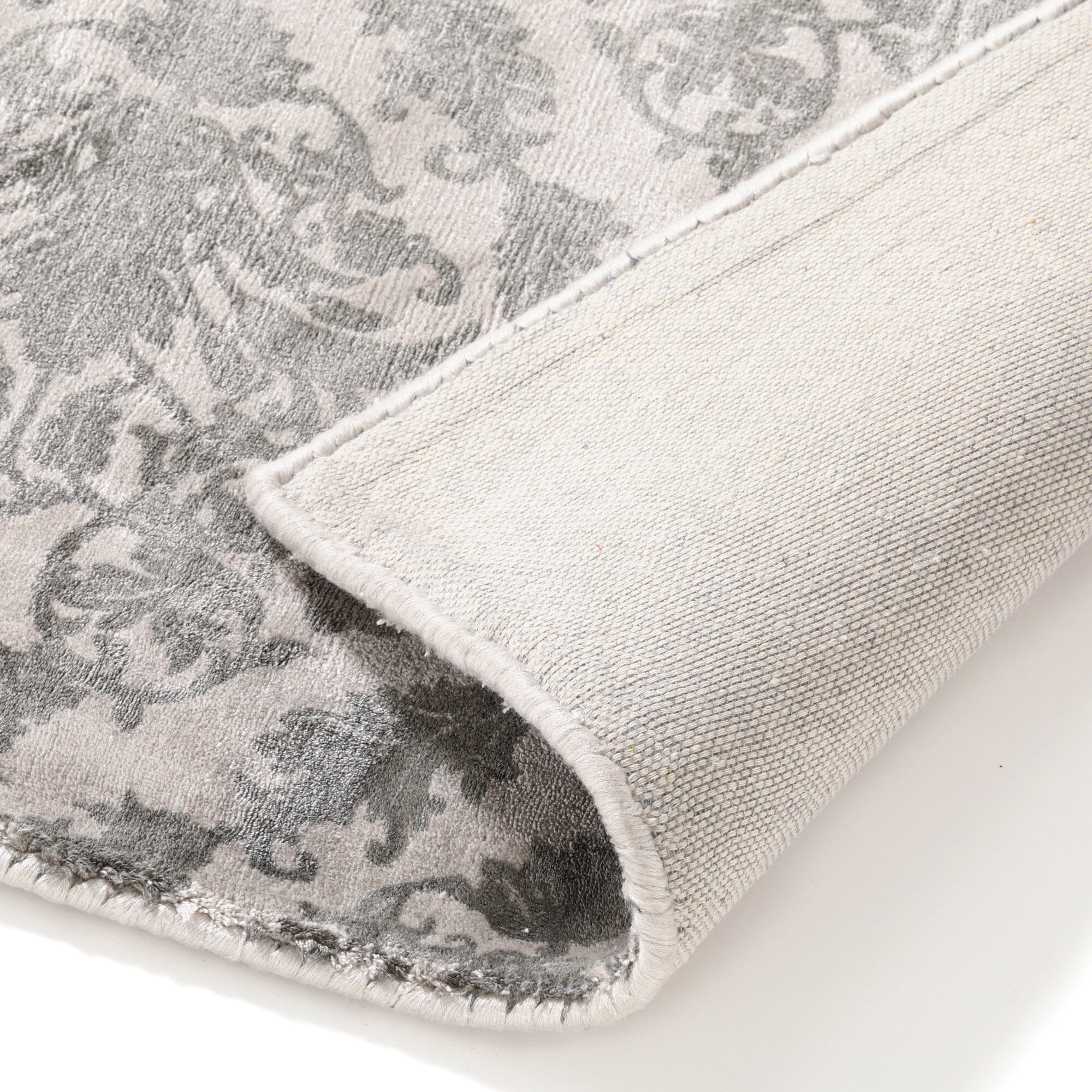 Luxury Damask Viscose Area Rug 6.5' x 4.5' Light Gray - Soft Modern Living Room Carpet for Bedroom, Dining Room & Office Decor