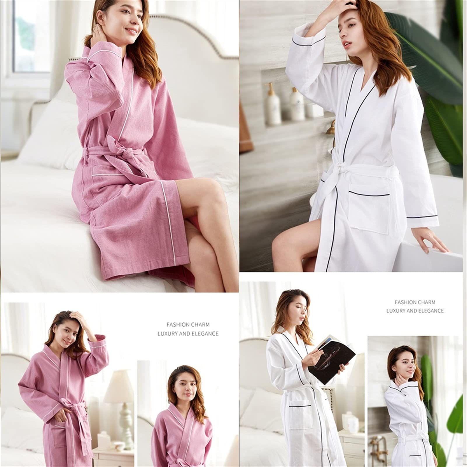 Women's 100% Cotton Terry Cloth Bathrobe - Soft Waffle Full Length Robe with Belt, Hotel Style Spa Nightgown (White, Size L) - Perfect for Relaxing at Home, After Shower & Luxury Hotel Experience