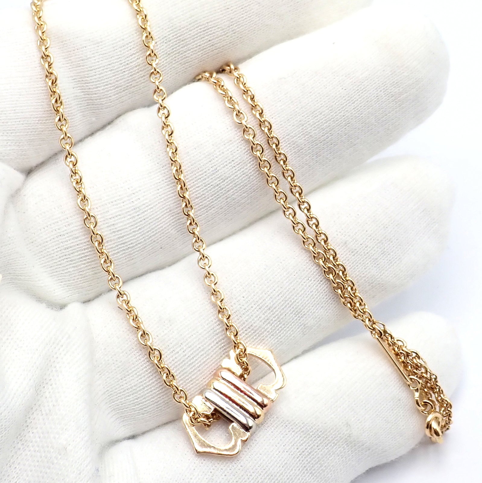 Authentic Cartier 18k Tri-Color Gold Double C Charm Pendant Necklace for Women - Luxury Jewelry Gift for Anniversary, Birthday & Special Occasions