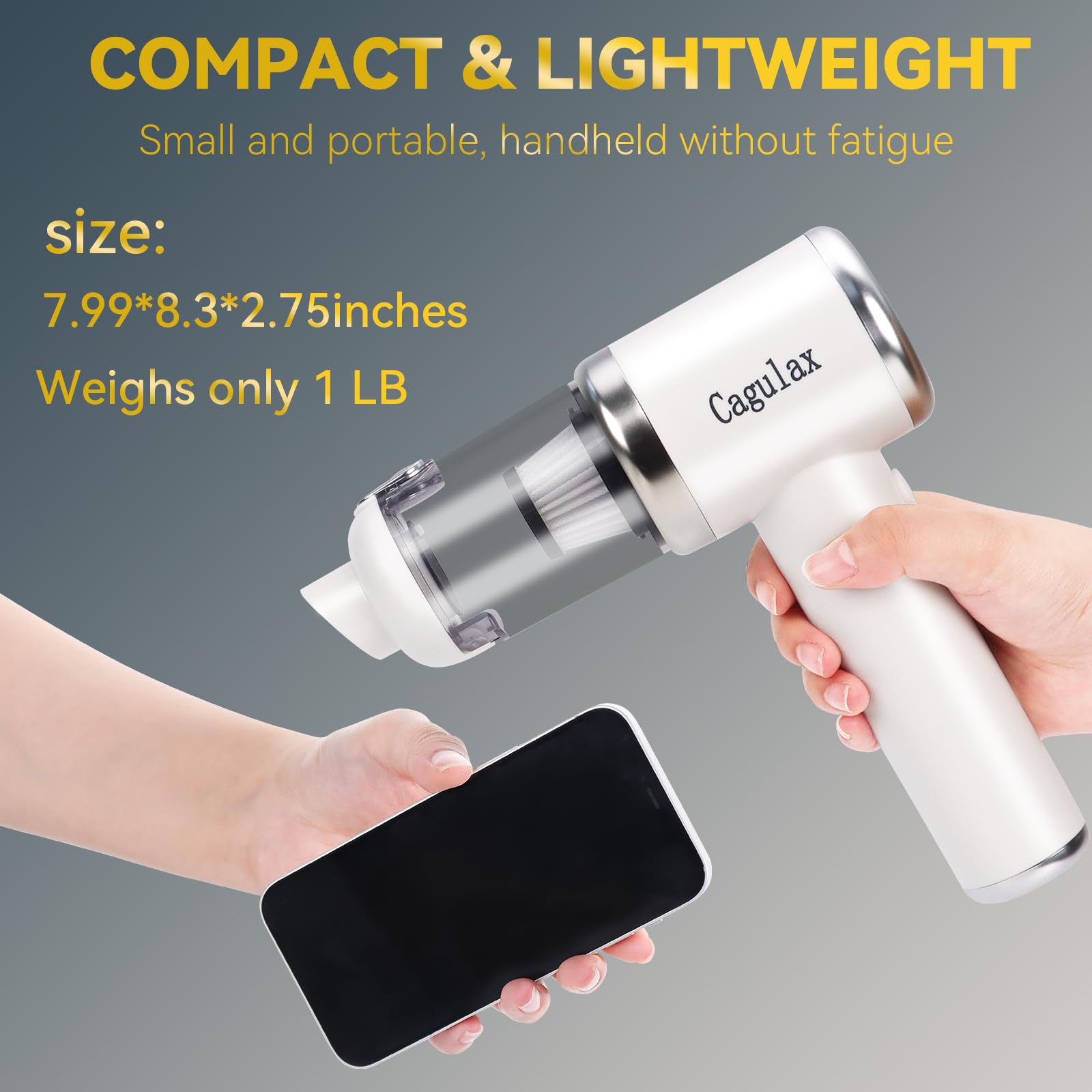Cagulax Portable Cordless Car Vacuum Cleaner - High Power Handheld Vacuum for Cars, Home & Pet Hair | Ideal for Car Seats, Carpets & Small Spaces