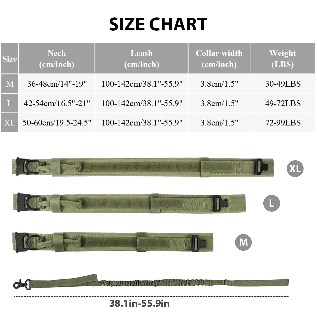 Tactical Dog Collar - Heavy Duty Adjustable Nylon Military Collar with Metal Buckle & Handle for Medium & Large Dogs - Perfect for Training, Hiking & Outdoor Adventures (Green, Medium)