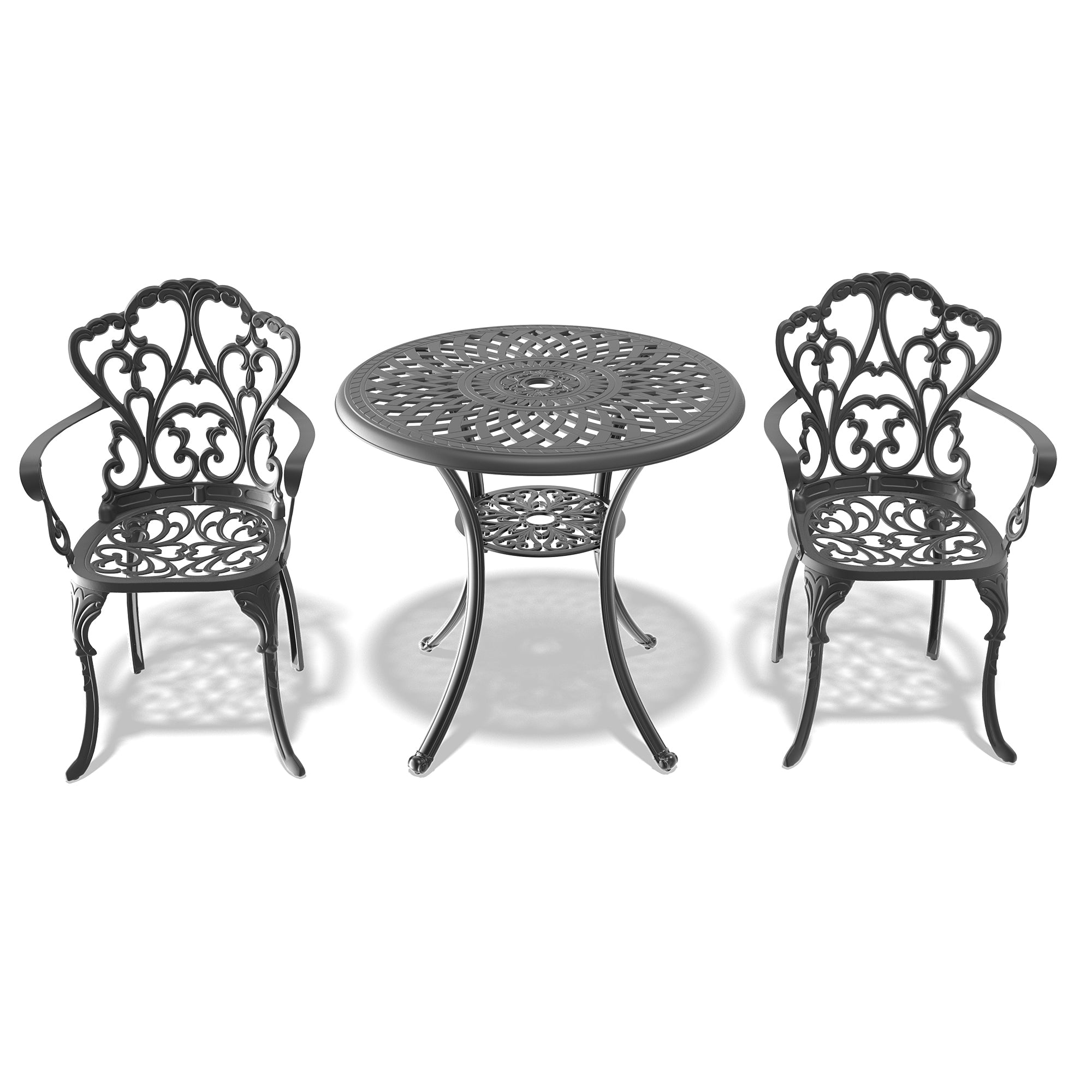 3-Piece Cast Aluminum Patio Furniture Set with Cushions (Random Colors) - Outdoor Dining & Lounge Set for Garden, Poolside, and Backyard Relaxation