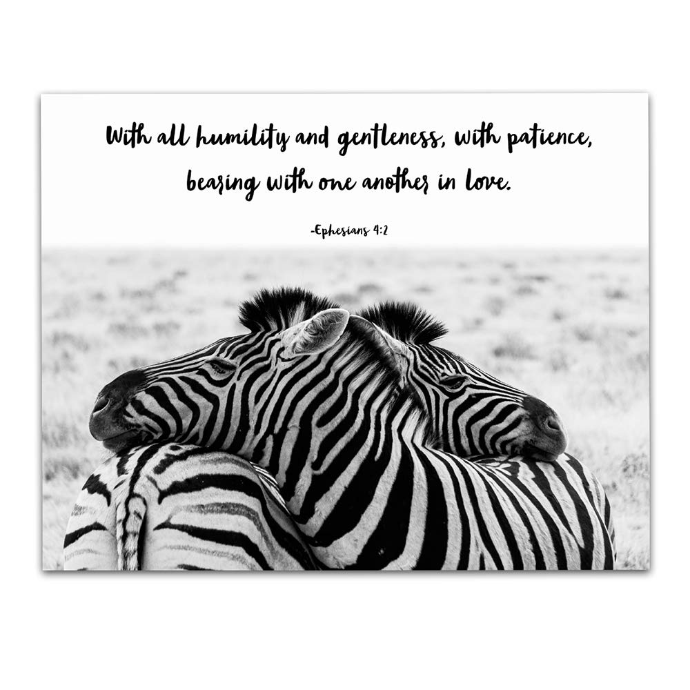 TJ Originals Be Kind and Compassionate Bible Verse Wall Art Print - Ephesians 4:32 Orange Floral Christian Decor - Inspirational Religious Gifts for Women, Home & Office - Perfect for Bedroom, Living Room or Church Decor (Hugging Zebras Design)