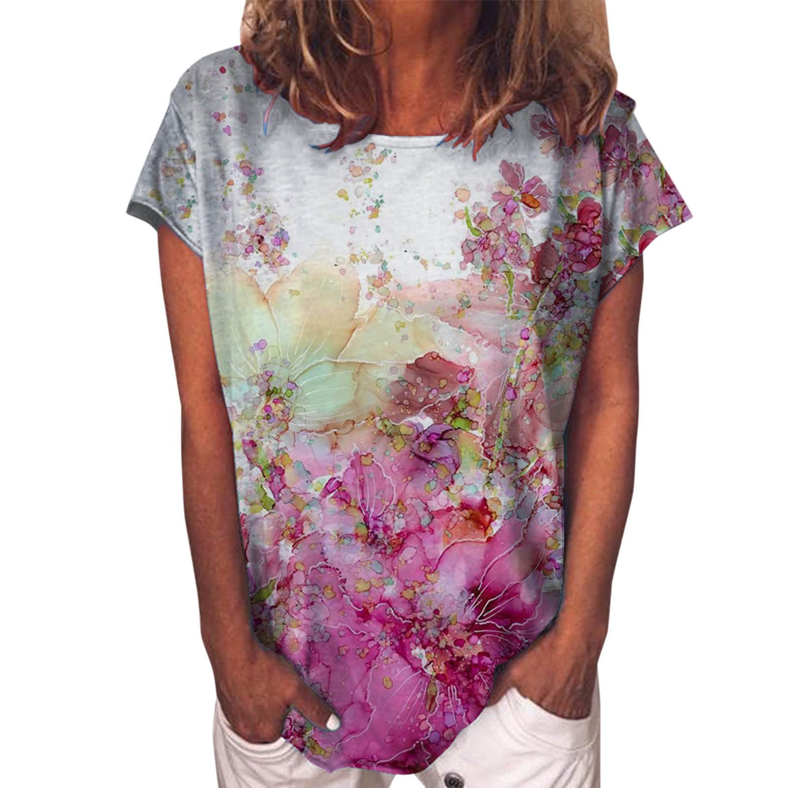 Women's Crew Neck Short Sleeve Sweatshirt - Casual Tunic Top for Leggings - Comfortable Medium Size Shirt for Everyday Wear, Workout & Lounge