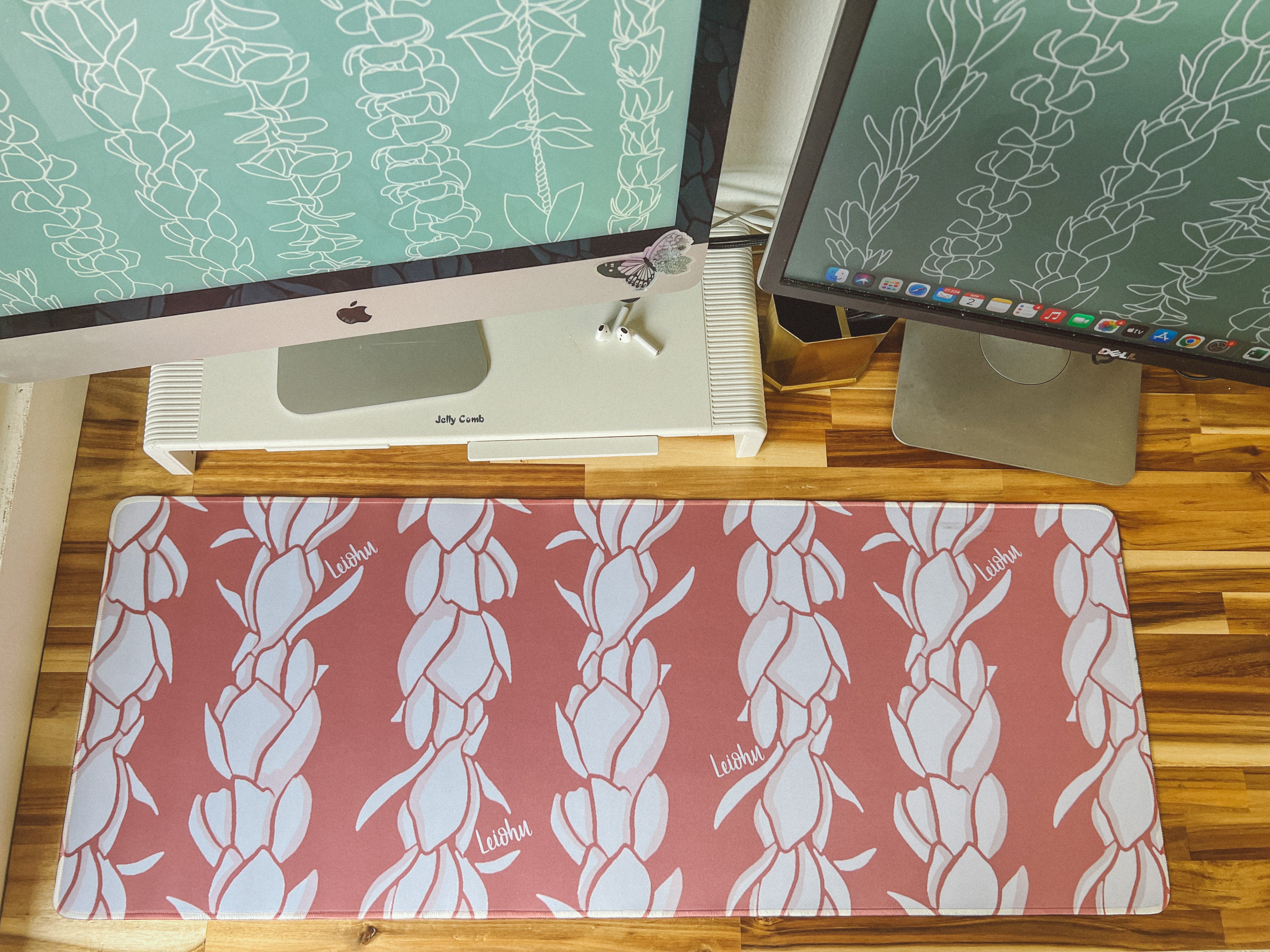 Pikake Lei Desk Mat - Non-Slip Office Mouse Pad & Keyboard Mat for Work, Gaming, and Home Use