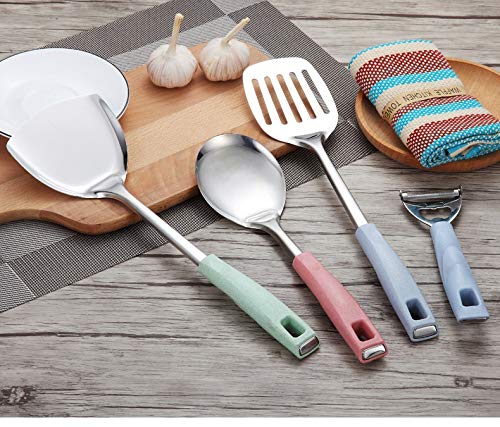 Premium 9-Piece Stainless Steel Kitchen Utensil Set with Stand - Includes Slotted Turner, Ladle, Skimmer, Serving Spoon, Pasta Server, Egg Whisk - Durable Cooking Tools for Baking, Frying, Serving & Everyday Kitchen Use