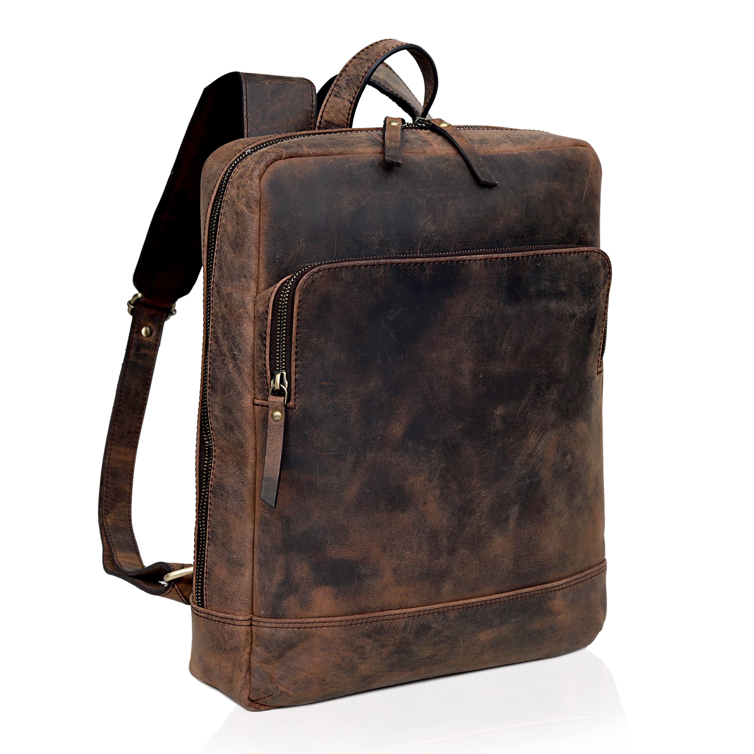 Vintage Leather Backpack for Men - 15.6 Inch Laptop Bag with Large Capacity, Durable Business Travel Backpack for Work, Office & Daily Commute (Brown) - Perfect for Business Trips, College & Urban Lifestyle