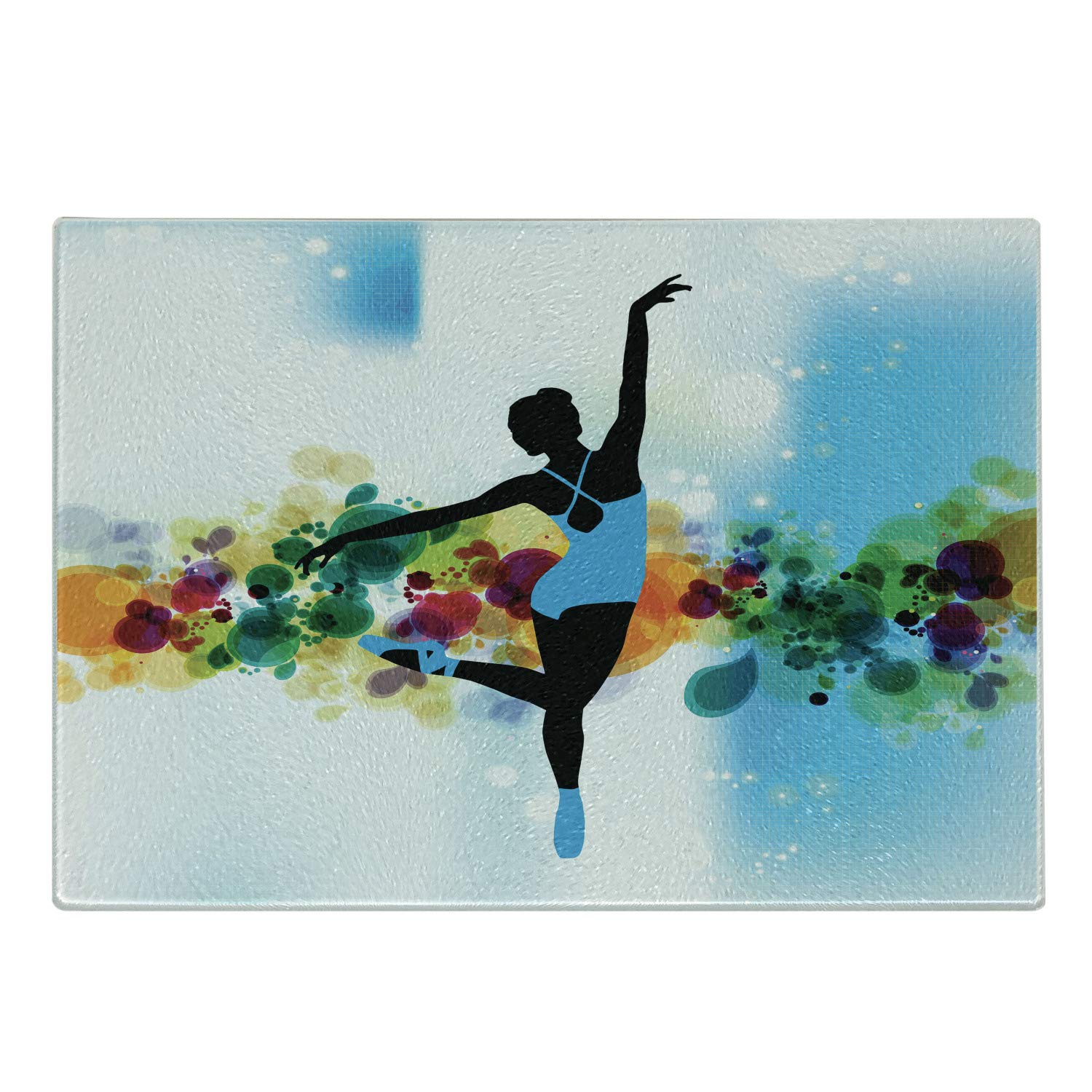 Ambesonne Ballet Themed Tempered Glass Cutting Board - Vibrant Ballerina Dancing Design with Colorful Bubbles & Circles - Decorative Serving Board for Cheese, Charcuterie & Kitchen Display - Small Size Multicolor Glass Chopping Board for Gifts & Home Decor