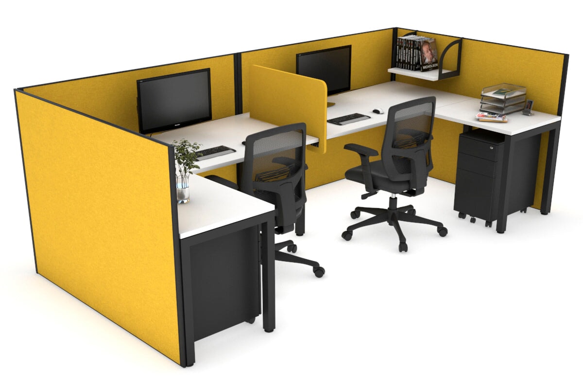 Quadro Square Legs 2-Person Corner Workstation Desk - U-Shaped Black Frame [1800L x 1800W] with Cable Management - Perfect for Office & Home Workspace Setup