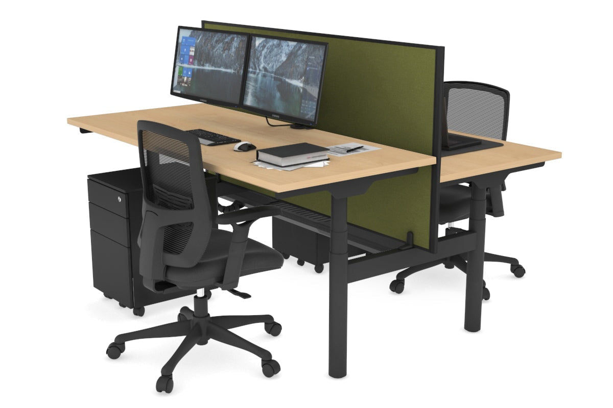Flexi Premium Height Adjustable 2-Person H Bench Workstation - Black Frame [1600L x 700W] - Ergonomic Office Desk for Collaborative Workspaces & Home Offices