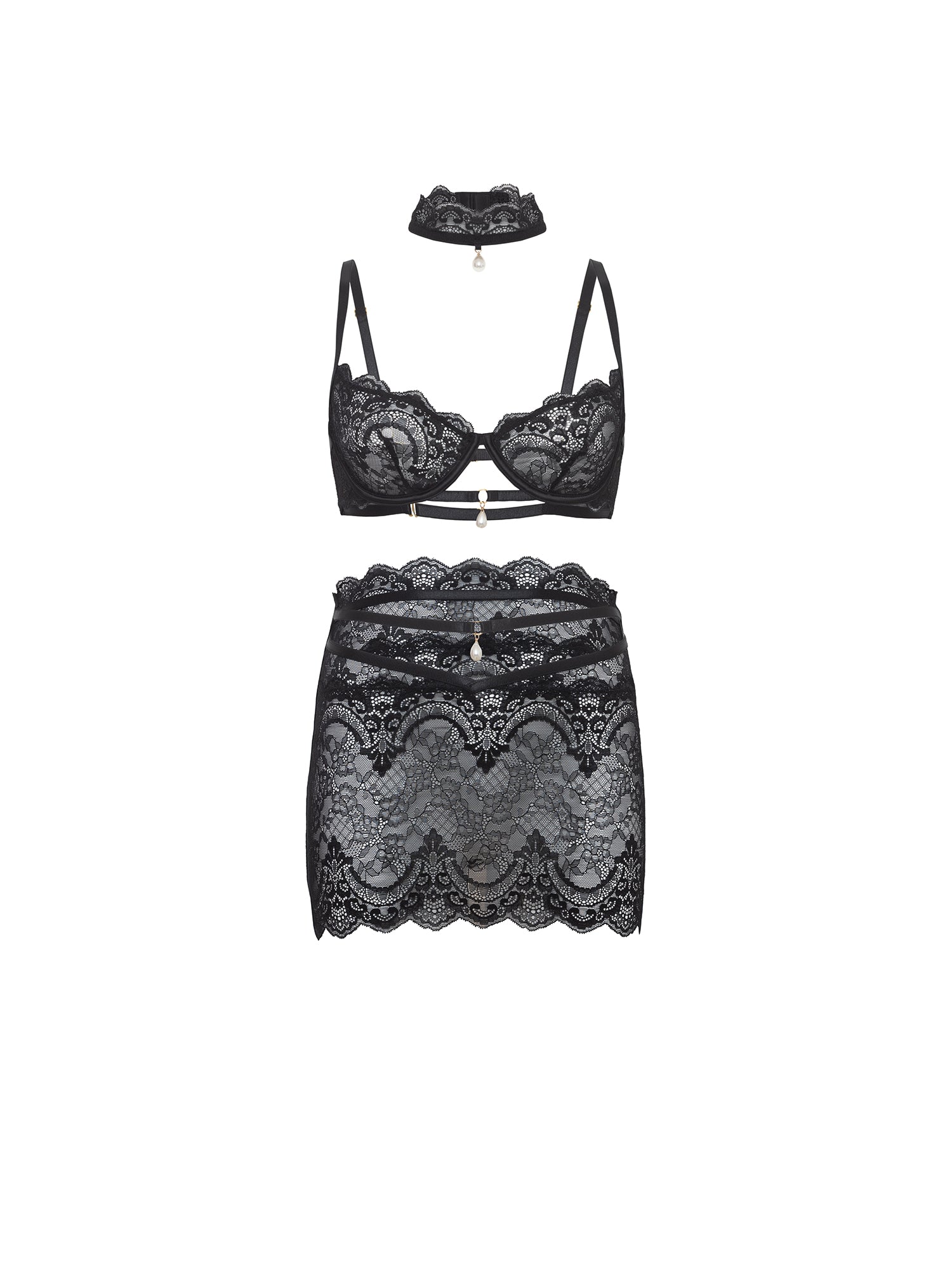 Perla Choker Bra Skirtini Set - Sexy Lingerie for Women | Elegant Lace Bralette & High Waist Skirt | Perfect for Valentine's Day, Bridal Shower & Boudoir Photography