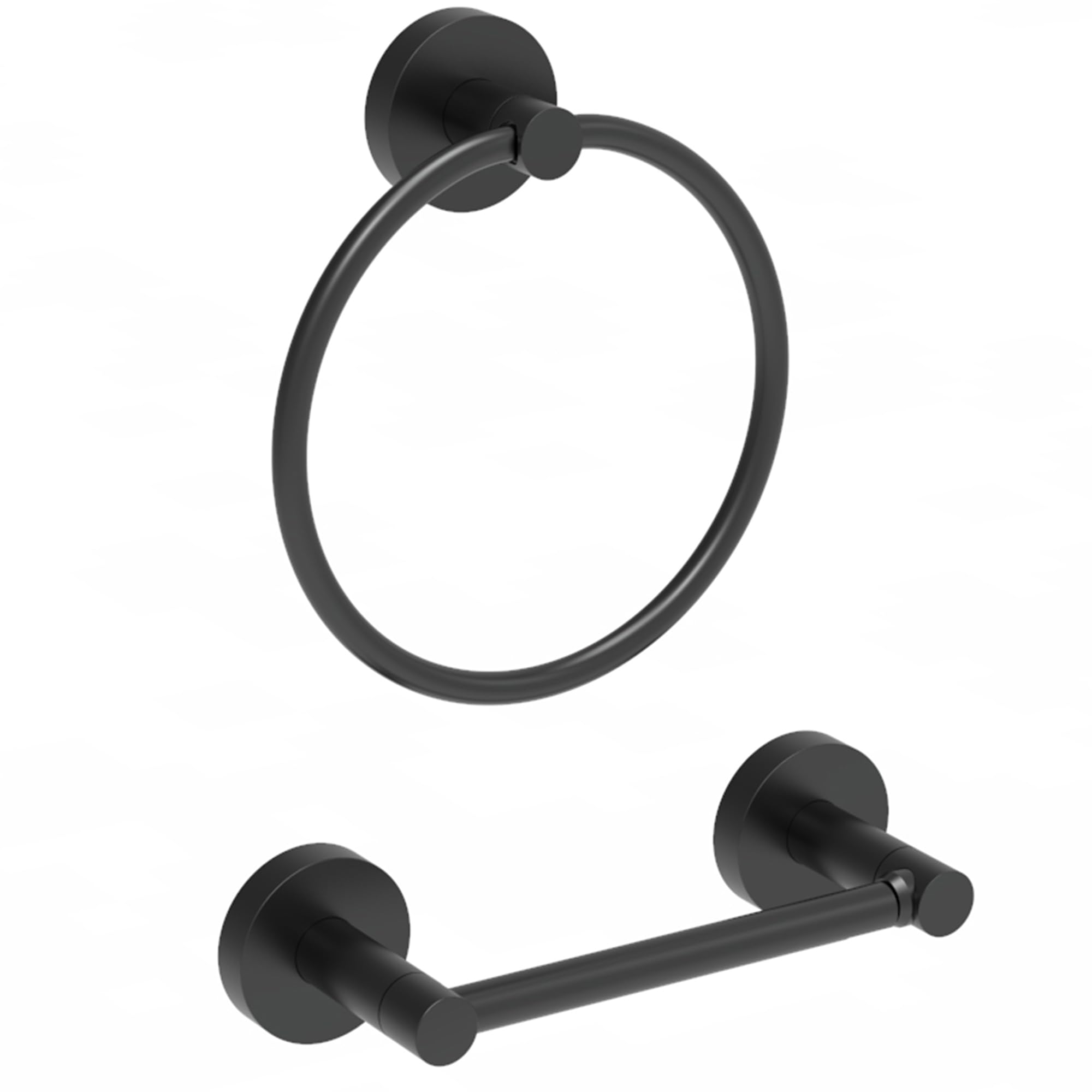Fixsen 2-Piece Matte Black Bathroom Hardware Set - Stainless Steel & Zinc Alloy Wall Mounted Towel Ring & Toilet Paper Holder - Perfect for Modern Bathrooms, Powder Rooms & Guest Bath Decor