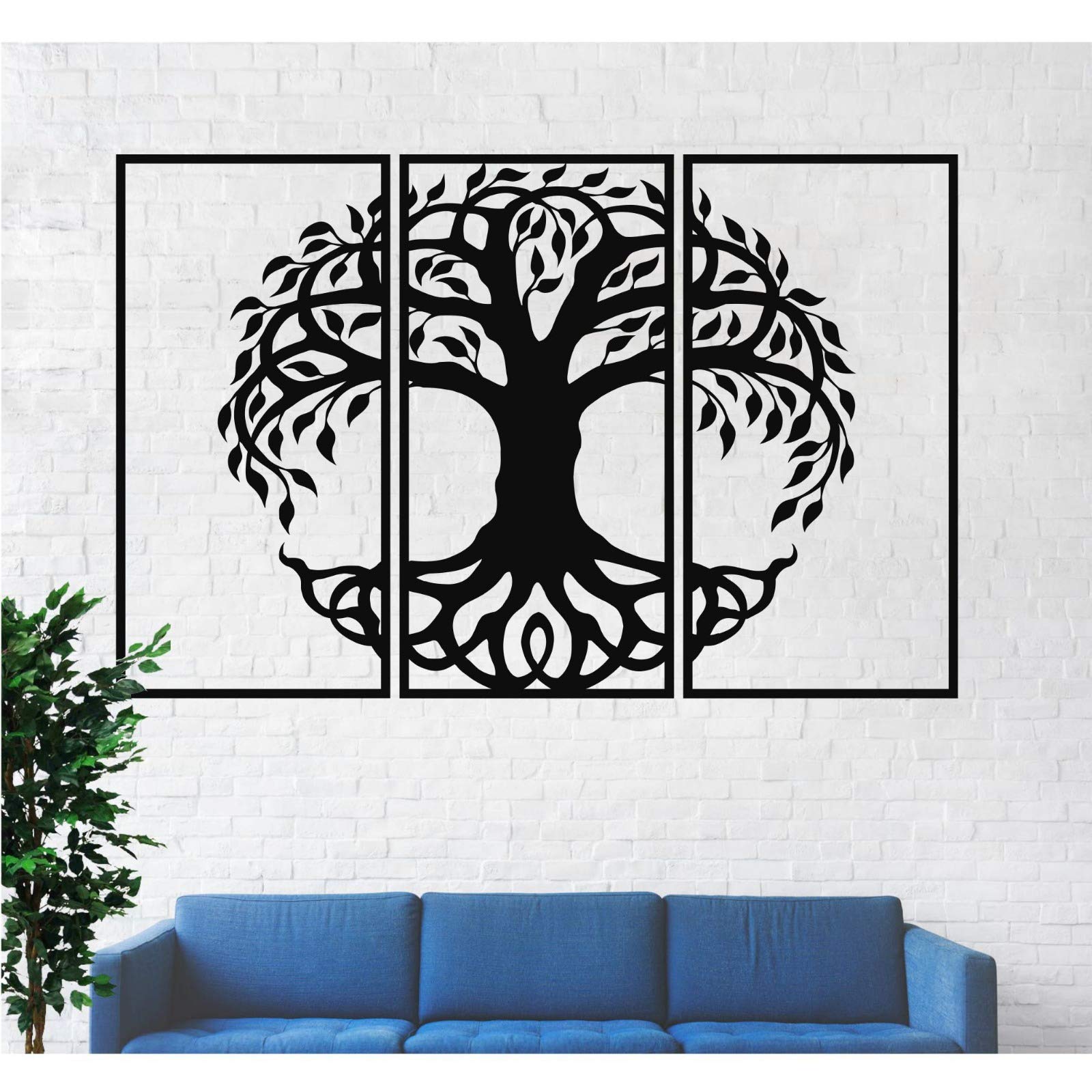 DEKADRON 3-Panel Tree of Life Metal Wall Art - Modern Home Decor for Living Room, Bedroom & Office - 30