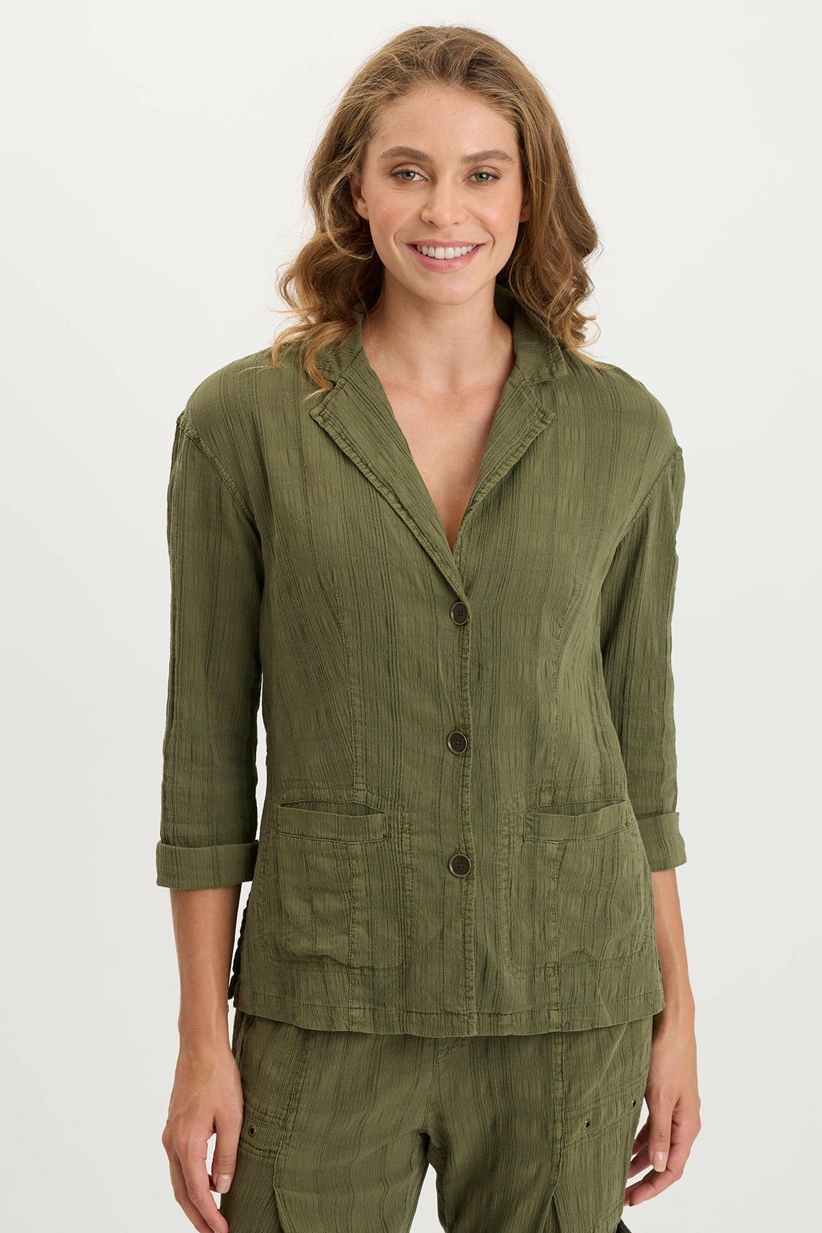 Hendrix Textured Gauze 3/4 Sleeve Button Up Jacket for Women - Lightweight Boho Blouse with Floral Print - Perfect for Spring & Summer Outfits, Beach Cover-Up, and Casual Wear