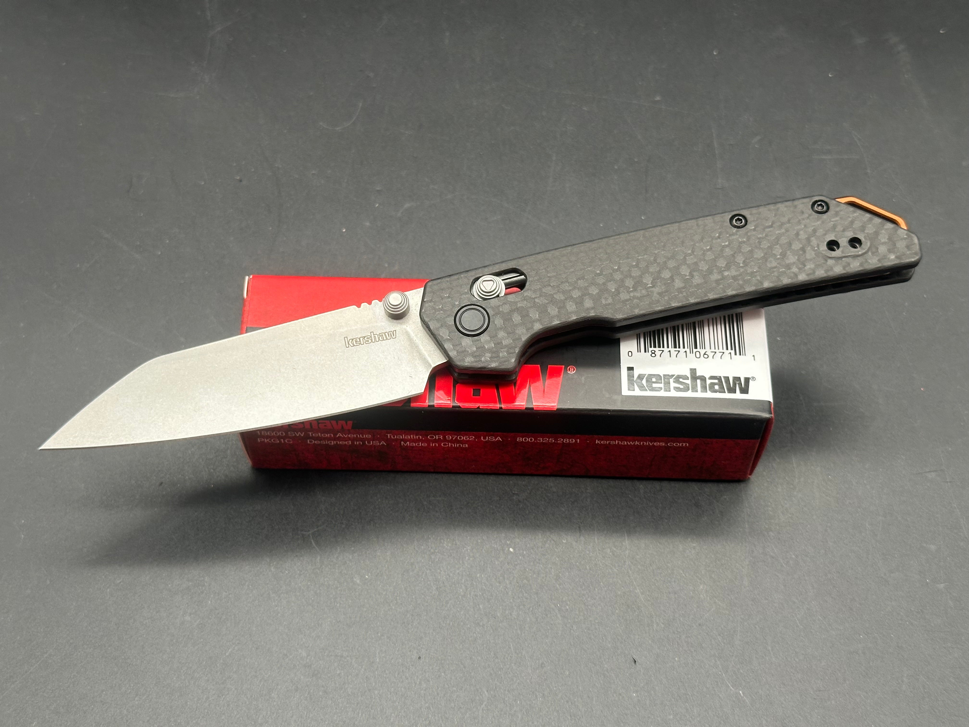 Kershaw Iridium Reverse Tanto Folding Knife - M390 Steel Blade & Carbon Fiber Handle - EDC, Outdoor, Camping, Hunting Gear