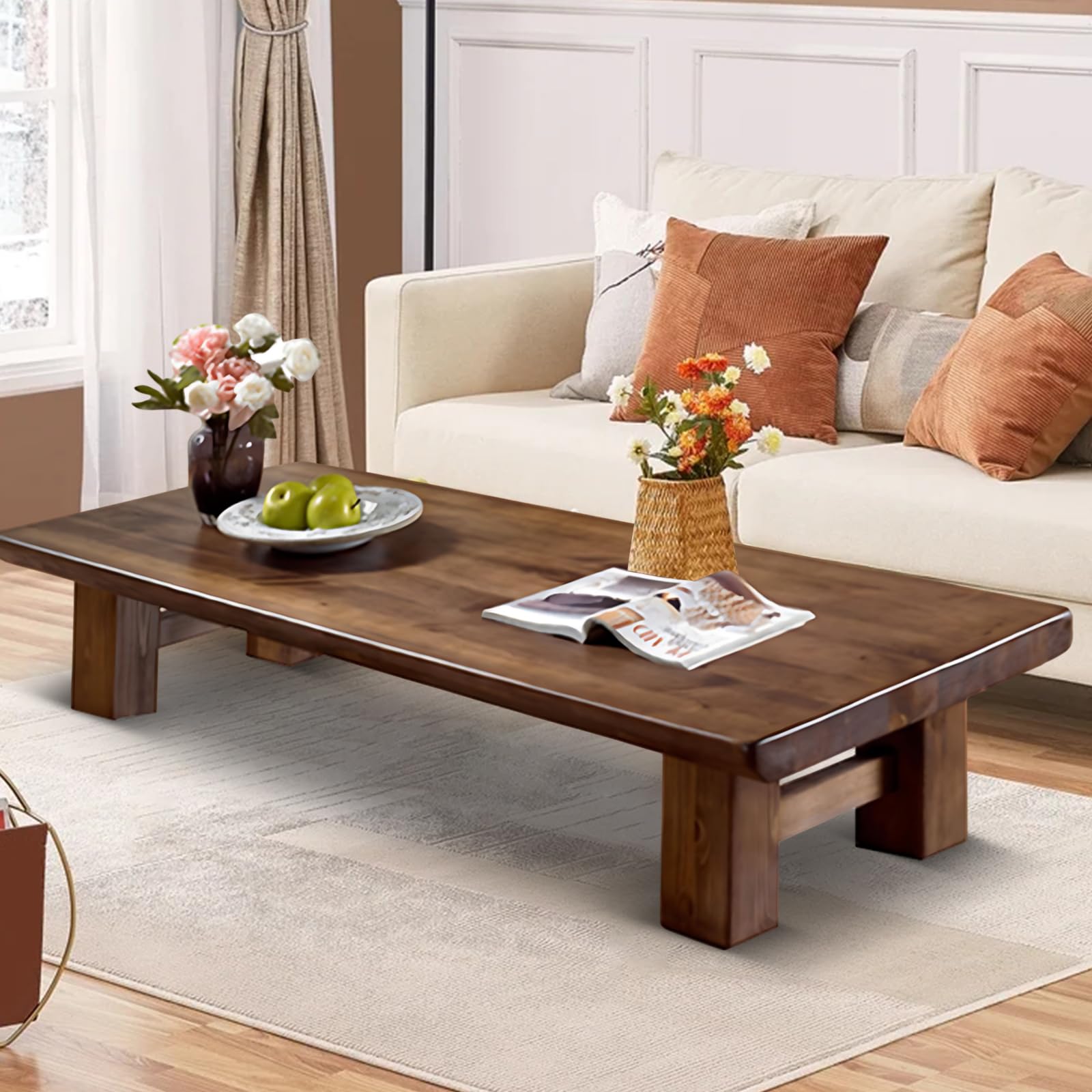 Japanese Floor Table - Modern Minimalist Solid Wood Coffee Table & Dining Table for Living Room, Tatami, Home Decor - Perfect for Tea Ceremonies, Lounge Relaxation & Small Space Living