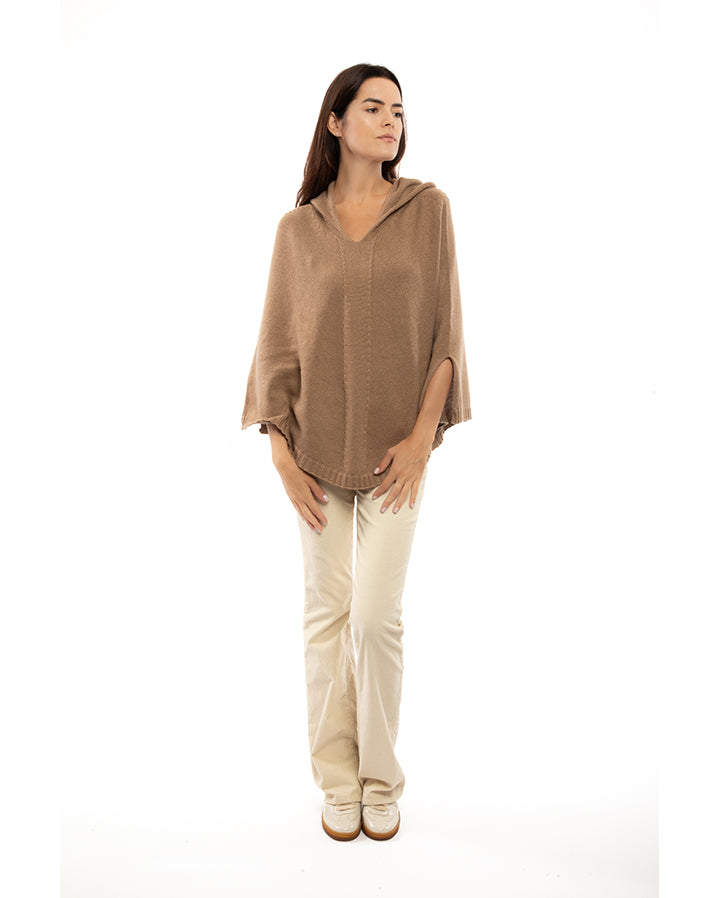Women's Pure Cashmere Hoodie Poncho - Soft Blue Melange Wrap Sweater | Cozy Winter Wear for Lounge, Travel & Outdoor Activities