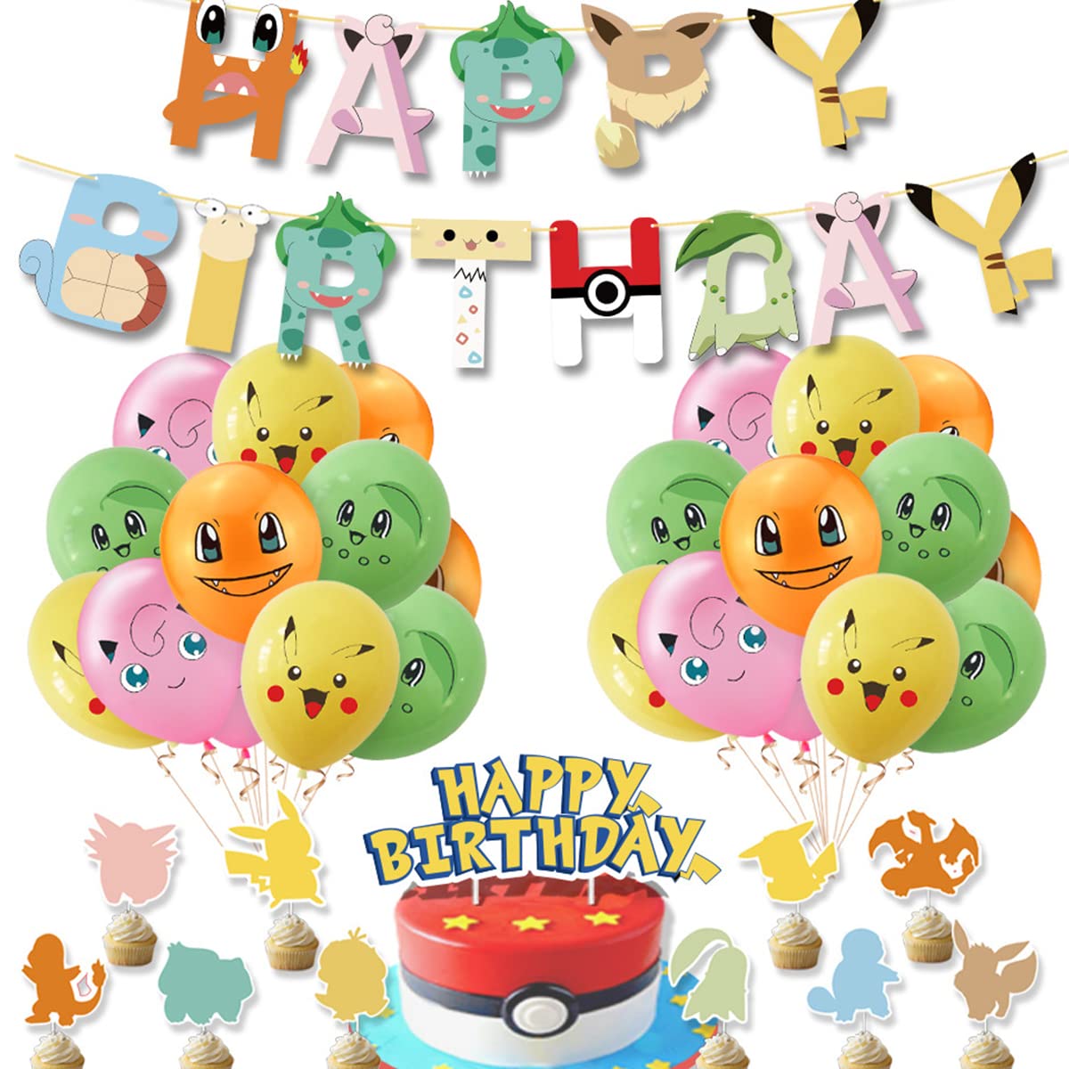 Anime Theme Birthday Party Decorations Set - Cute Cartoon Party Supplies for Kids Including Happy Birthday Banner, Cupcake Toppers, Balloons & Cake Topper | Perfect for Anime Themed Birthday Parties, Baby Showers & Special Celebrations