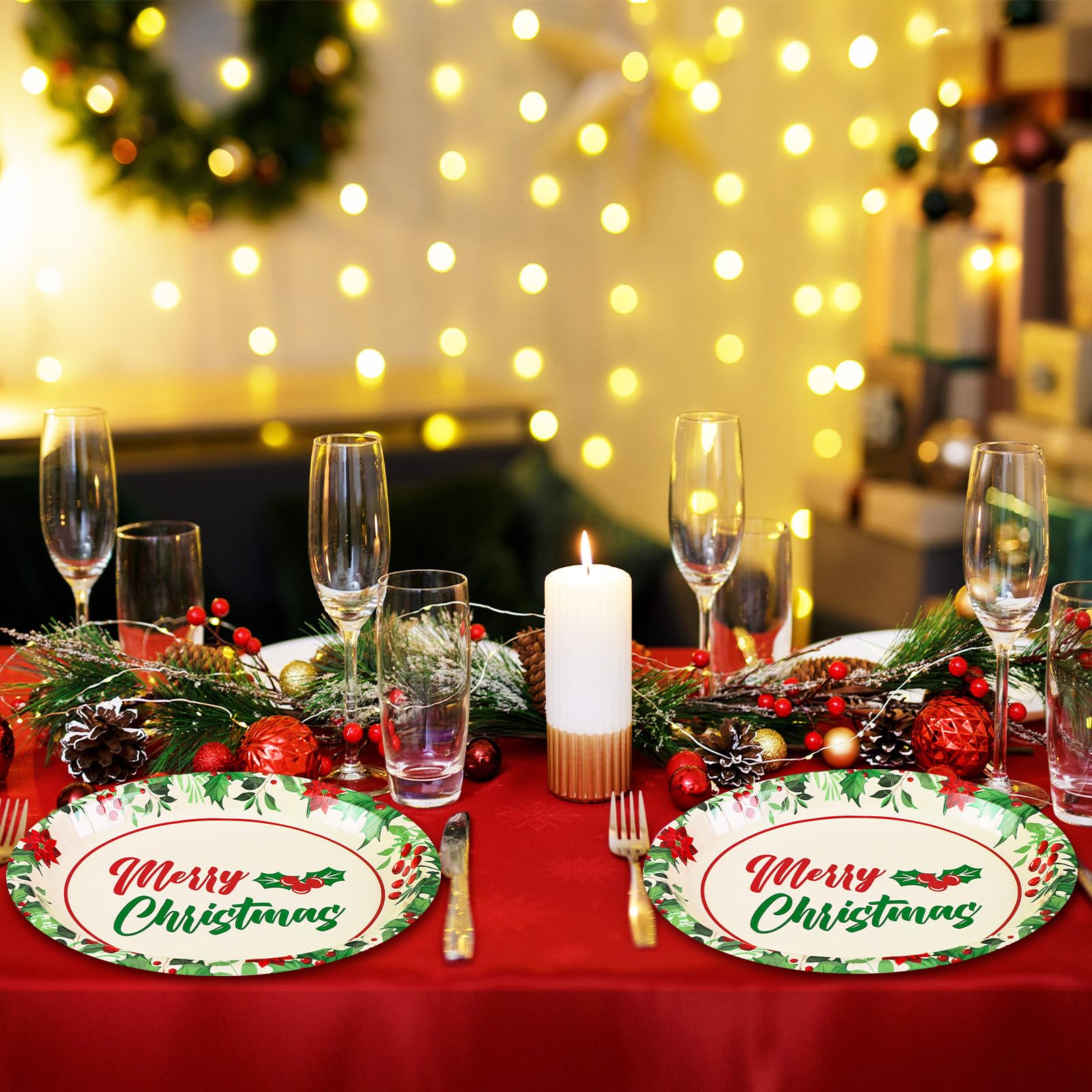 100 Count Christmas Oval Paper Plates Bulk 10