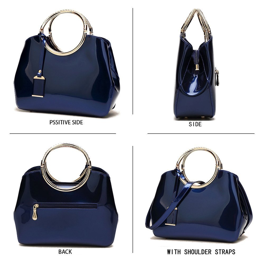 Stylish Black Patent Leather Tote Shoulder Bag for Women - Elegant Top Handle Purse for Work, Travel & Everyday Use