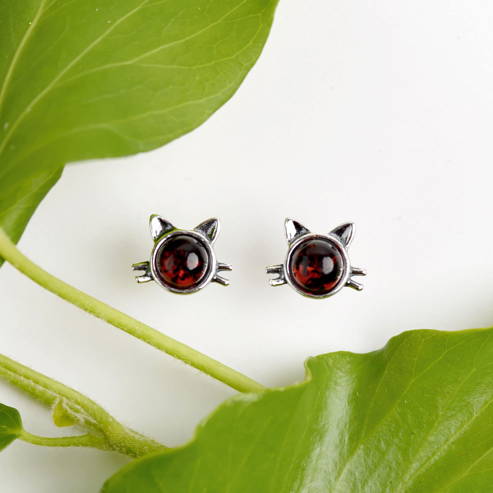 HENRYKA 925 Sterling Silver Cat Stud Earrings with Natural Gemstone | Hypoallergenic Women's Jewelry | Cute Animal Pet Kitten Gift for Her | Perfect for Casual Wear, Birthday Gifts & Special Occasions