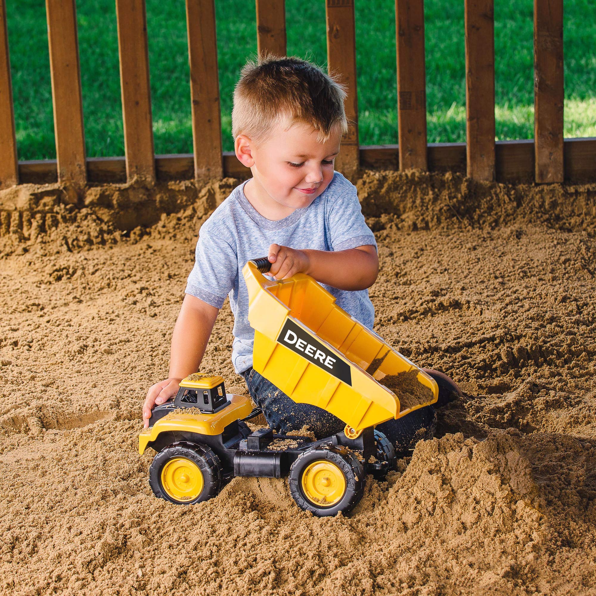 John Deere Big Scoop Dump Truck Toy - 15 Inch Large Construction Vehicle with Tilting Dump Bed - Outdoor Sandbox Toys for Kids Ages 3+ - Perfect for Sand Play, Backyard Fun & Construction Pretend Play
