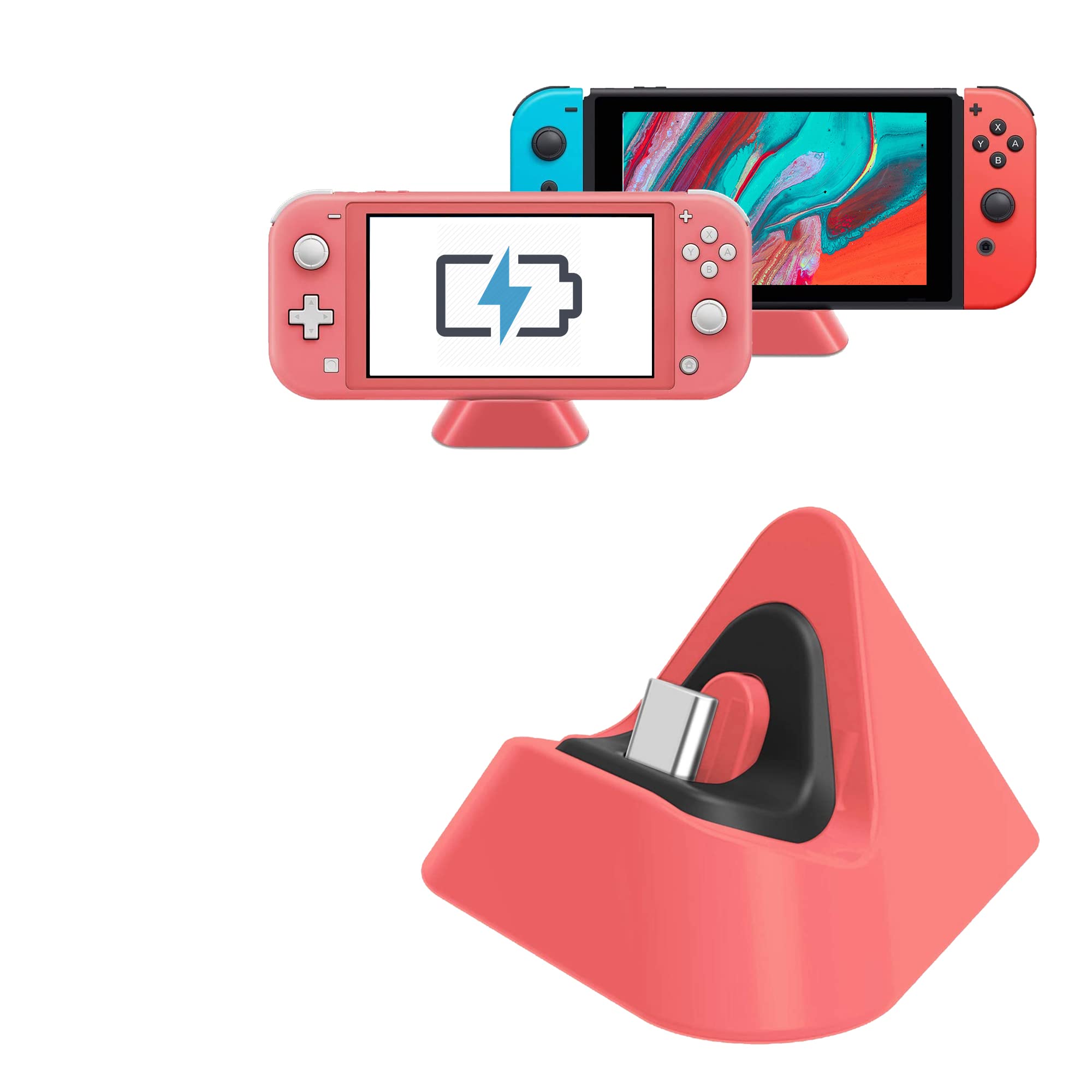 Nintendo Switch Lite Charging Dock - Fast Charging Stand Station for Switch Lite & Switch (Coral) - Perfect for Gaming at Home or Travel